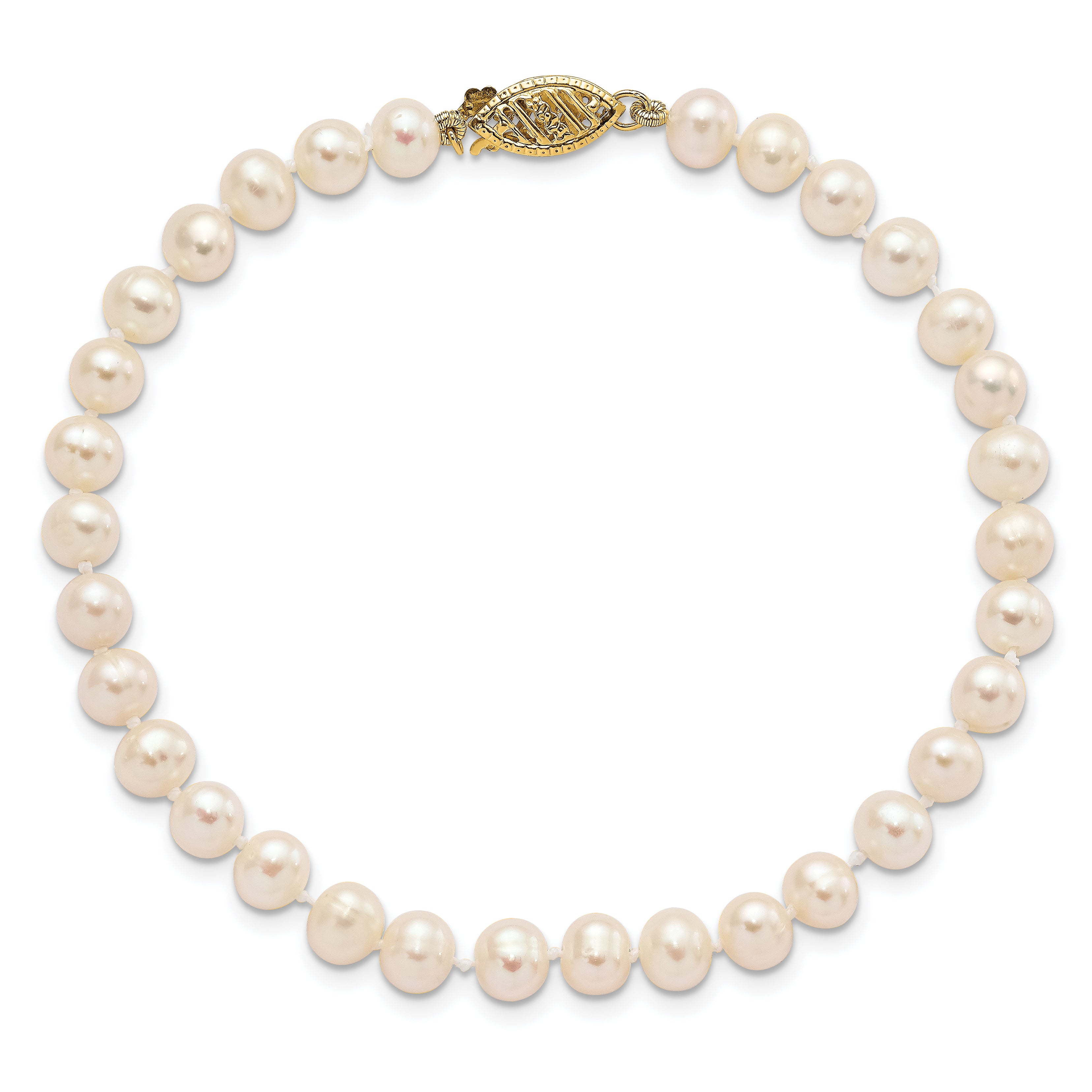 10k 5-6mm White Near-Round Freshwater Cultured Pearl 7.5 inch Bracelet