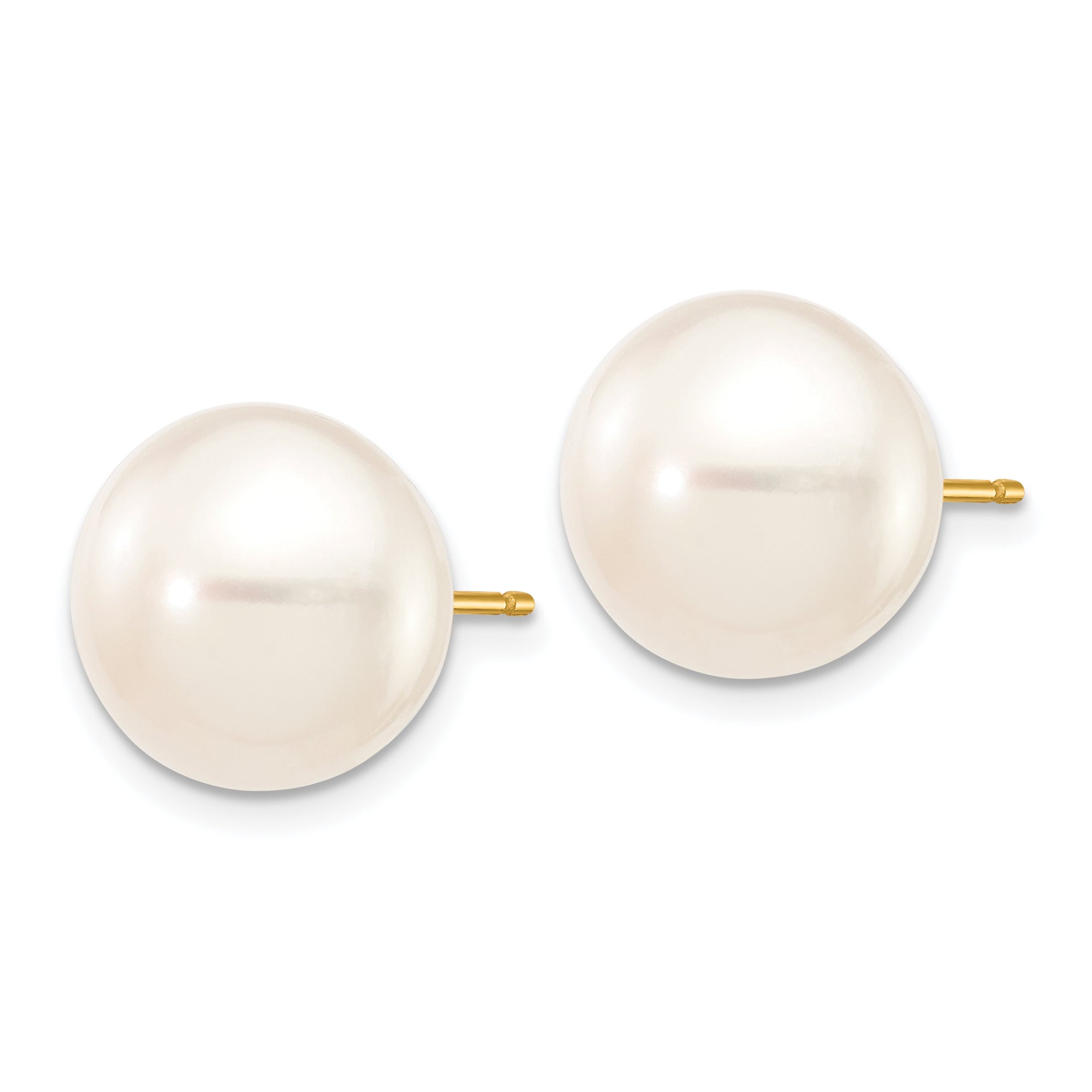 10k 11-12mm White Button Freshwater Cultured Pearl Stud Post Earrings