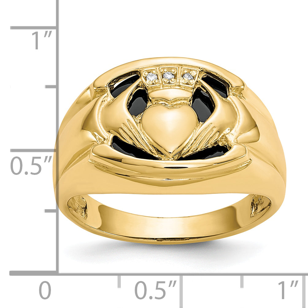 10 Karat Men's Diamond and Black Onyx Claddagh Ring - View 3