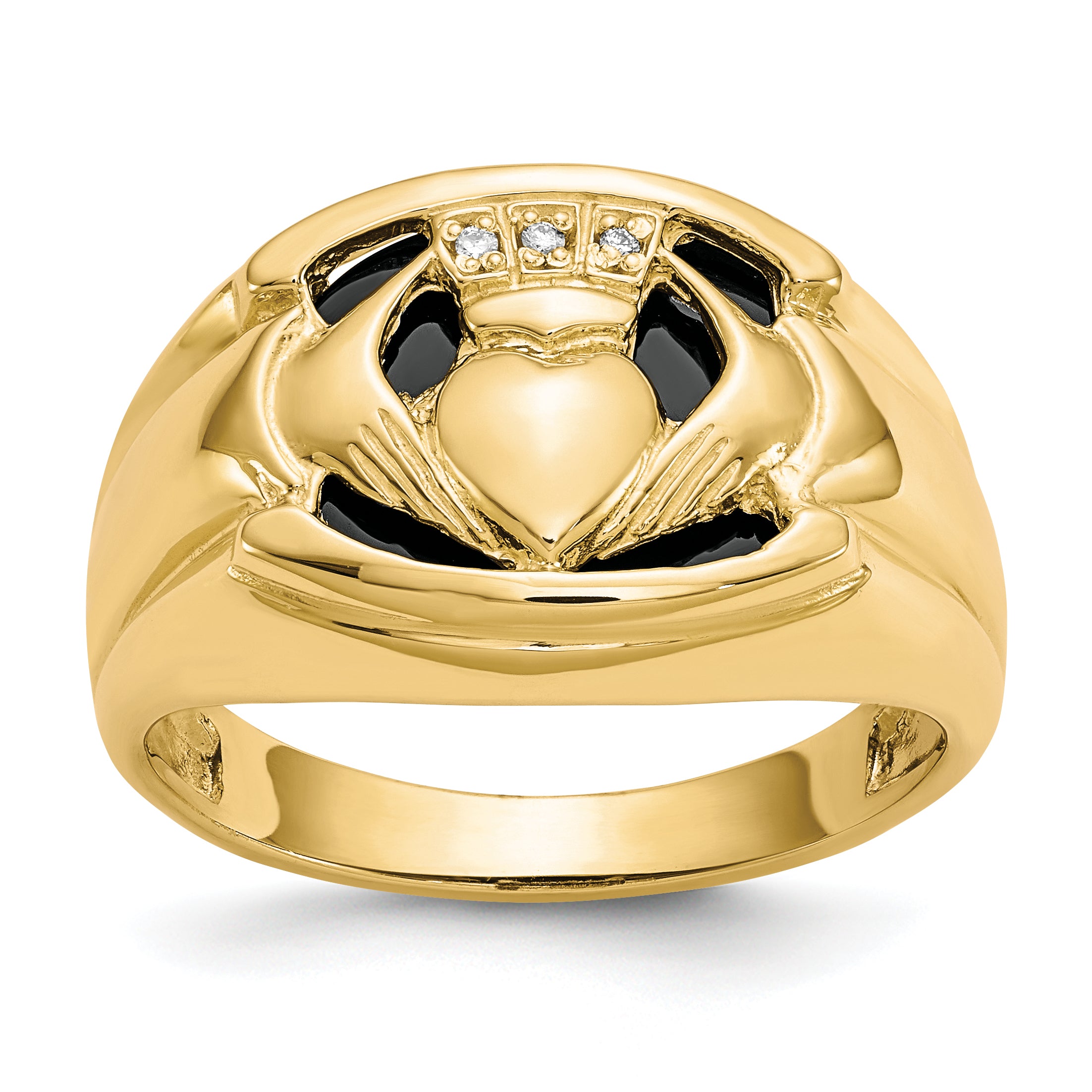 10 Karat Men's Diamond and Black Onyx Claddagh Ring | Sophia Jewelers