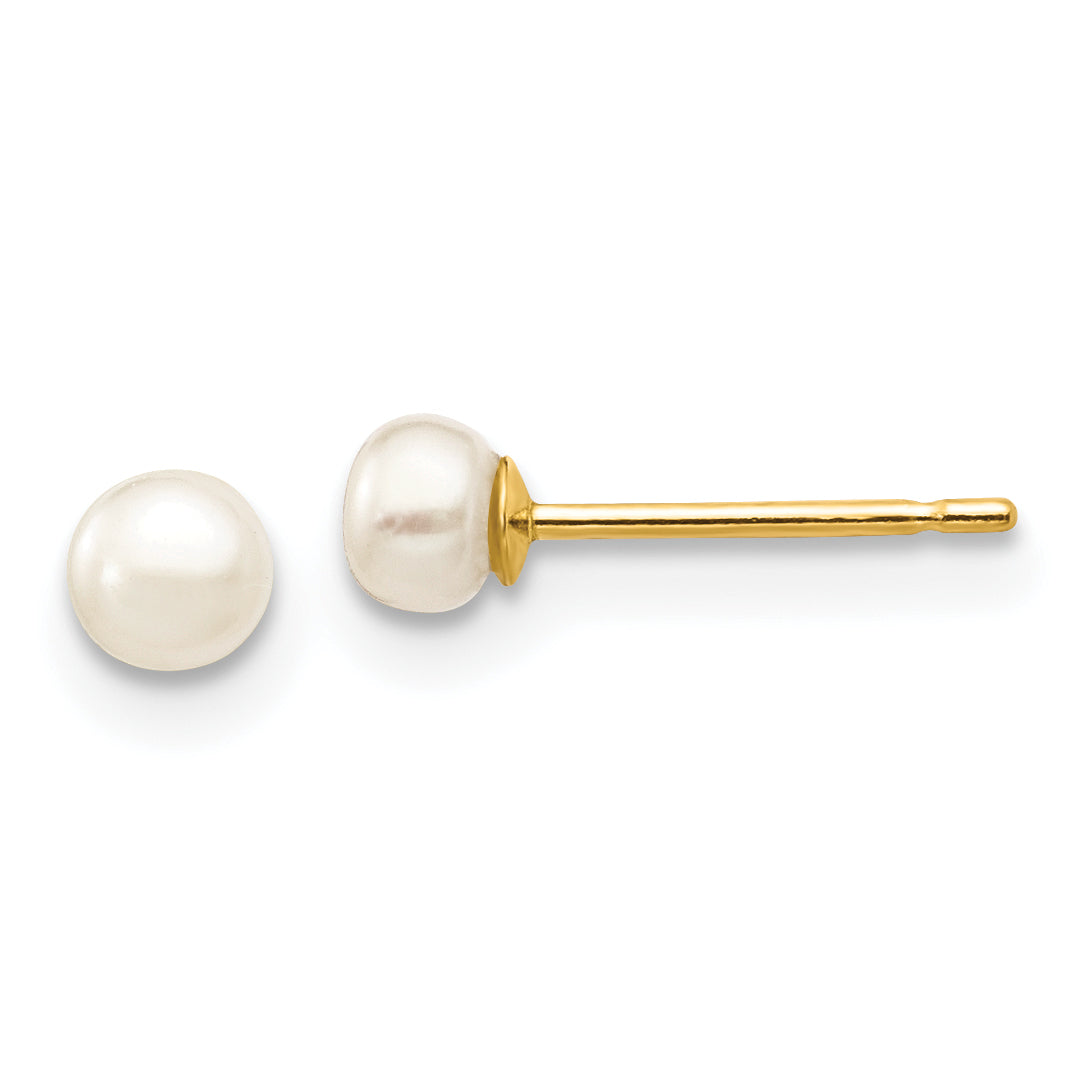 10k 3-4mm White Button Freshwater Cultured Pearl Stud Post Earrings Main image