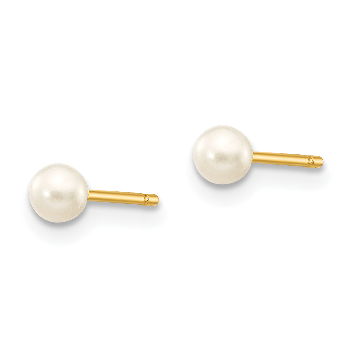 10k 3-4mm White Round Freshwater Cultured Pearl Stud Post Earrings Secondary image