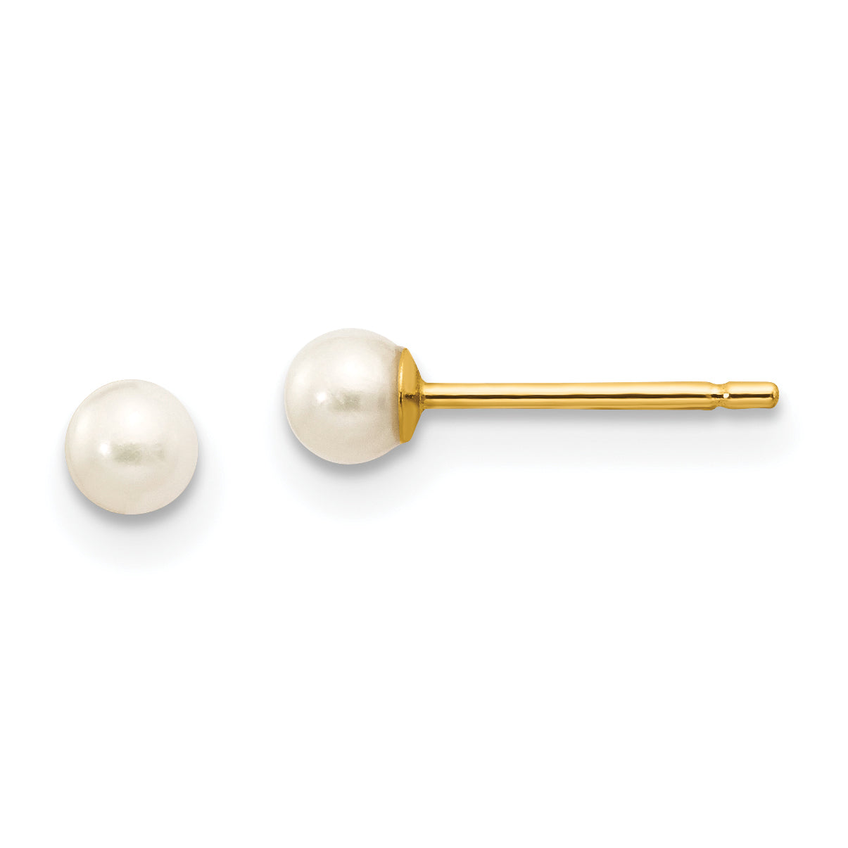 10k 3-4mm White Round Freshwater Cultured Pearl Stud Post Earrings Main image