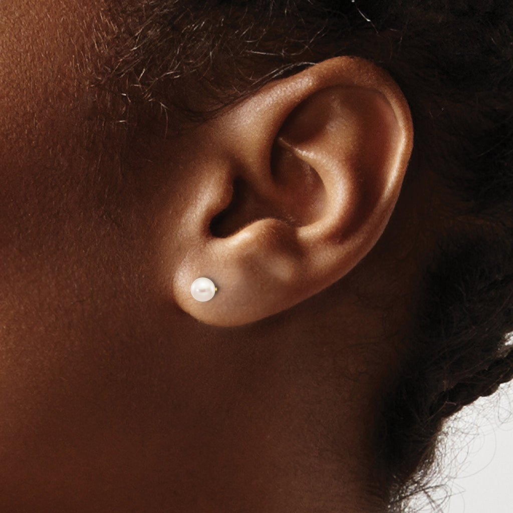 10k 4-5mm White Round Freshwater Cultured Pearl Stud Post Earrings