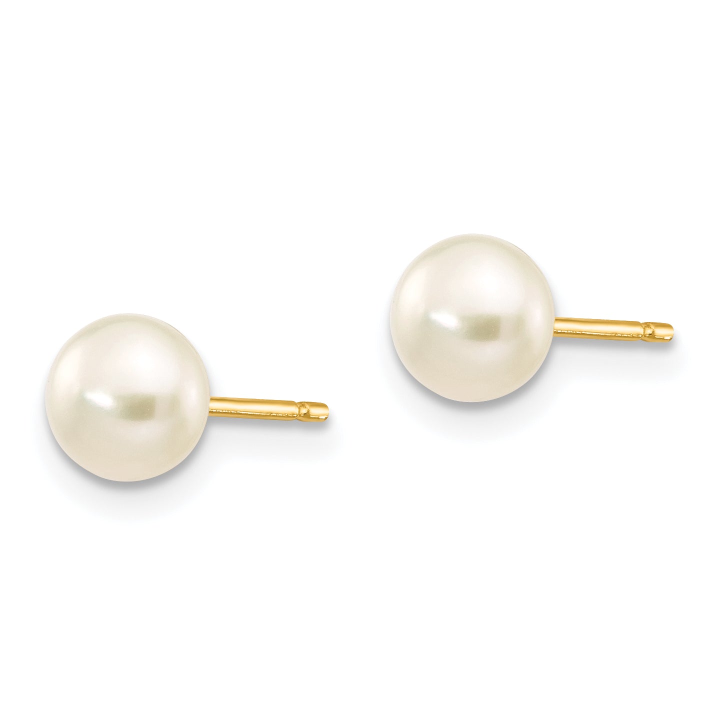 10k 5-6mm White Button Freshwater Cultured Pearl Stud Post Earrings Secondary image