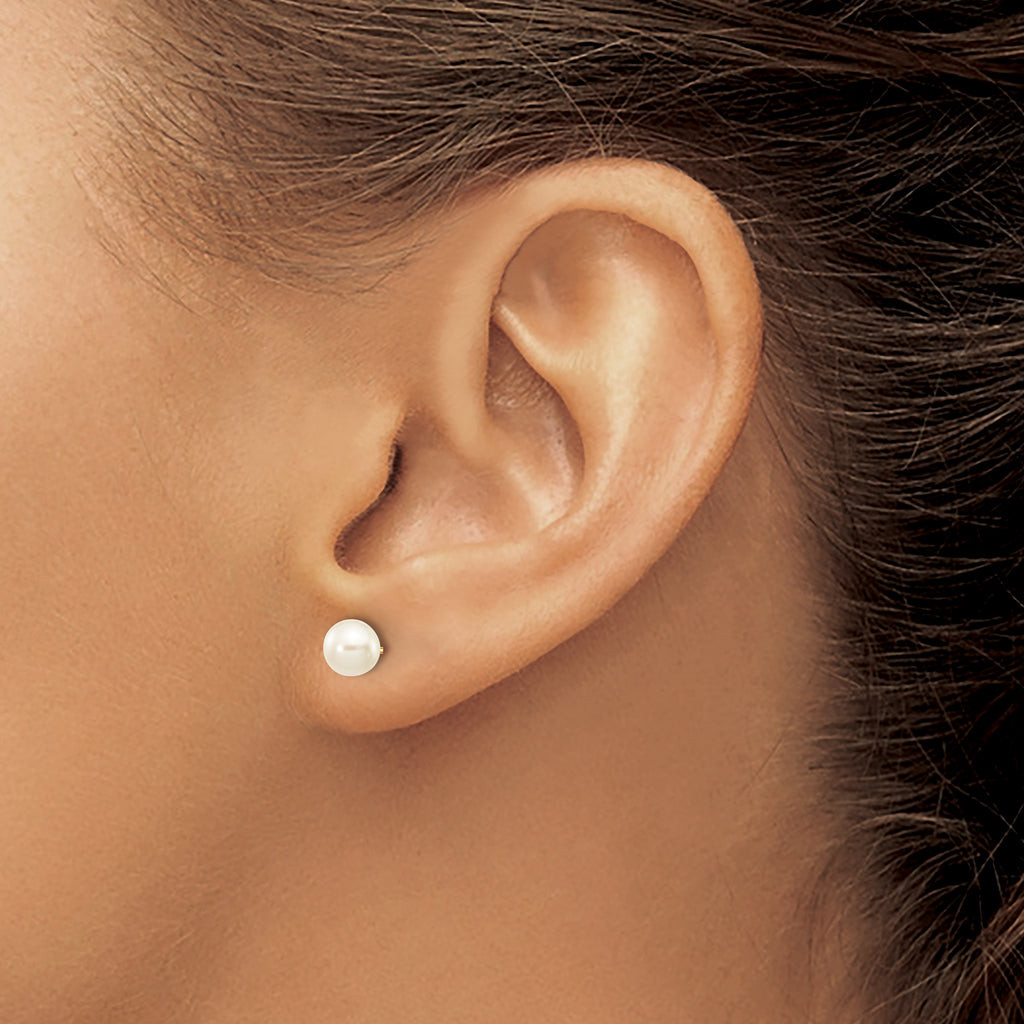 10k 5-6mm White Round Freshwater Cultured Pearl Stud Post Earrings
