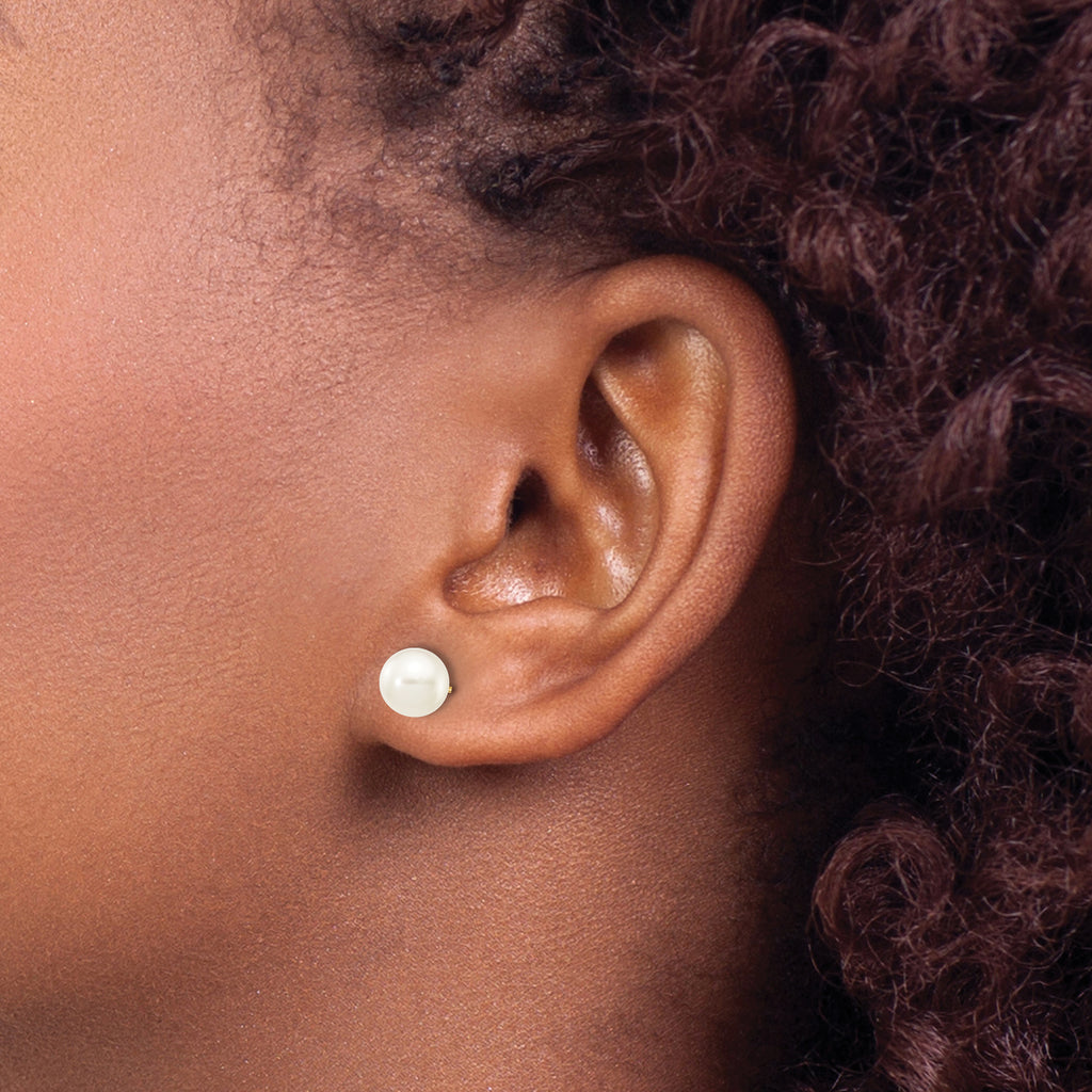 10k 6-7mm White Round Freshwater Cultured Pearl Stud Post Earrings