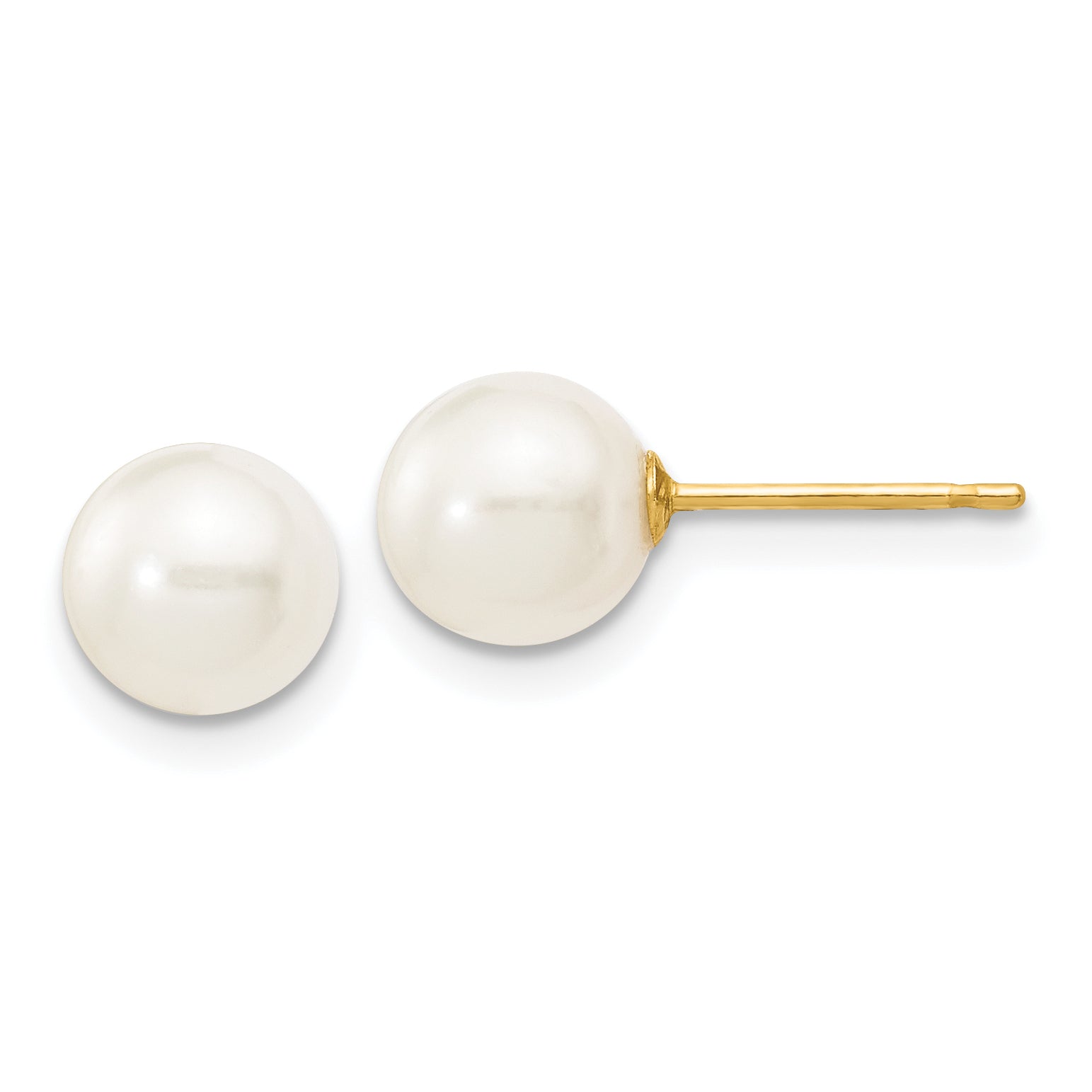 10k 6-7mm White Round Freshwater Cultured Pearl Stud Post Earrings Main image