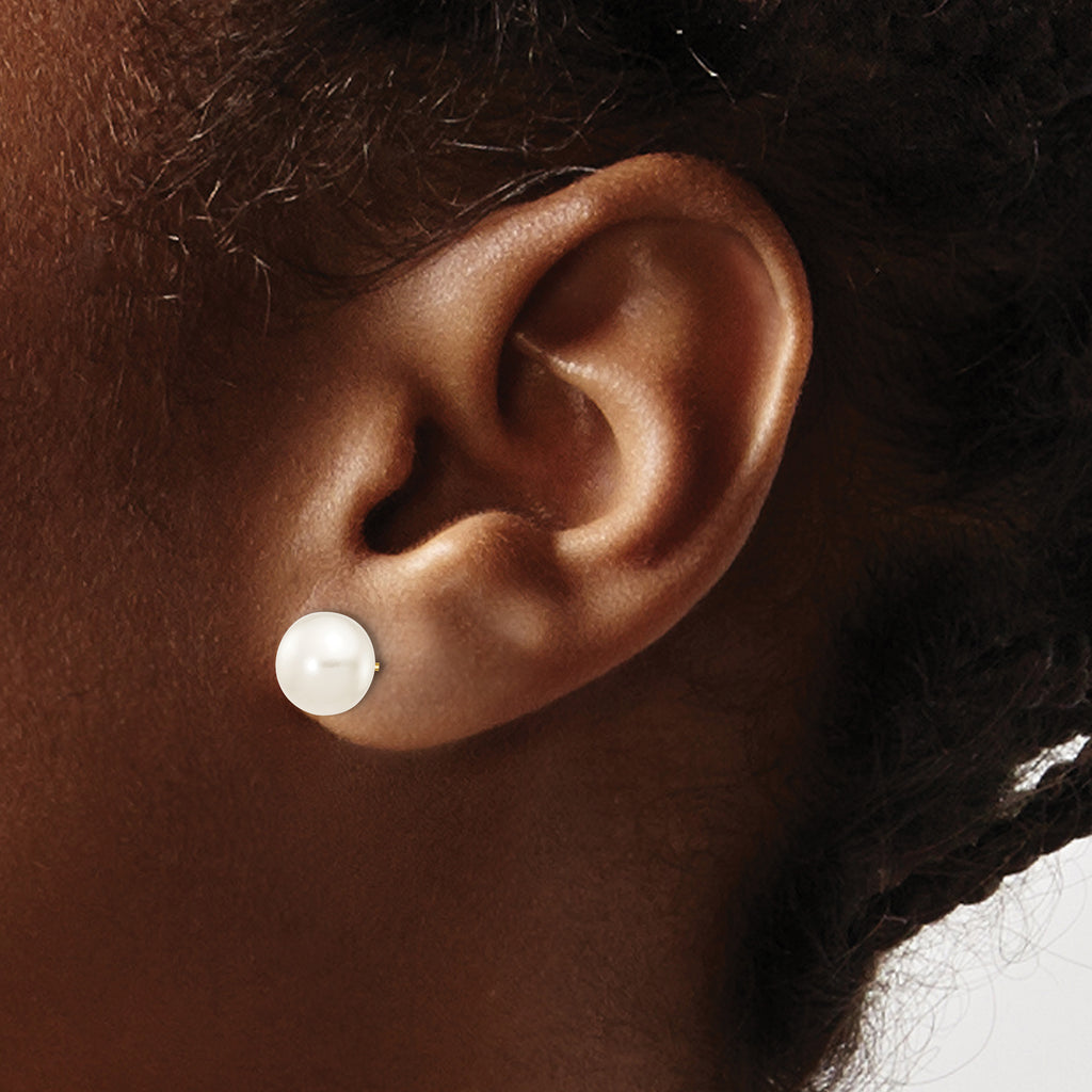 10k 7-8mm White Button Freshwater Cultured Pearl Stud Post Earrings