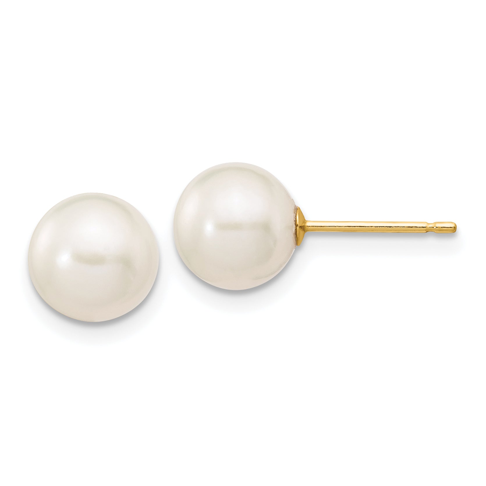 10k 7-8mm White Round Freshwater Cultured Pearl Stud Post Earrings Main image