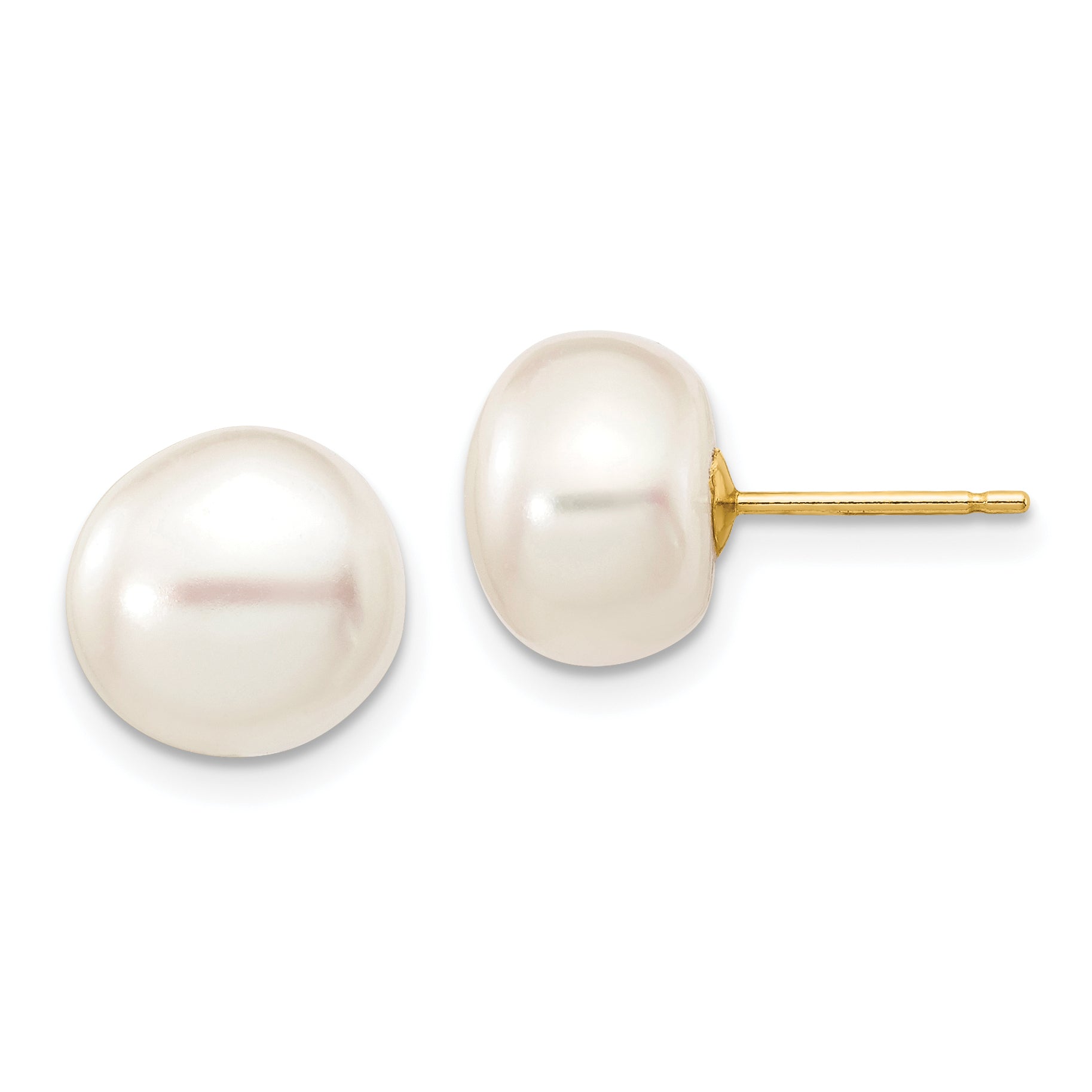 10k 9-10mm White Button Freshwater Cultured Pearl Stud Post Earrings Main image