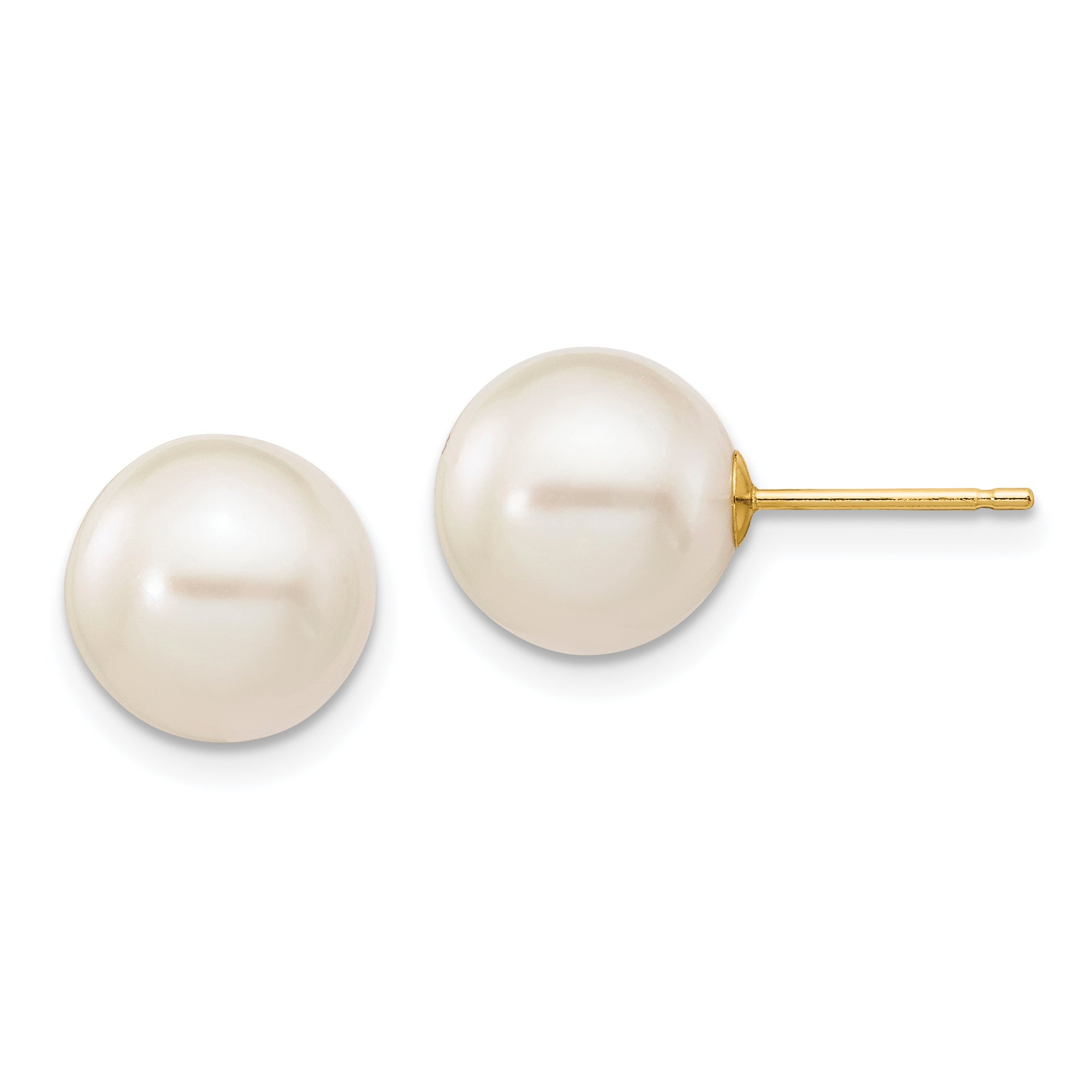 10k 9-10mm White Round Freshwater Cultured Pearl Stud Post Earrings Main image