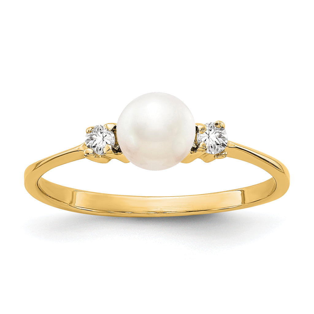 10 Karat Polished Diamond & Pearl Ring Mounting | Sophia Jewelers