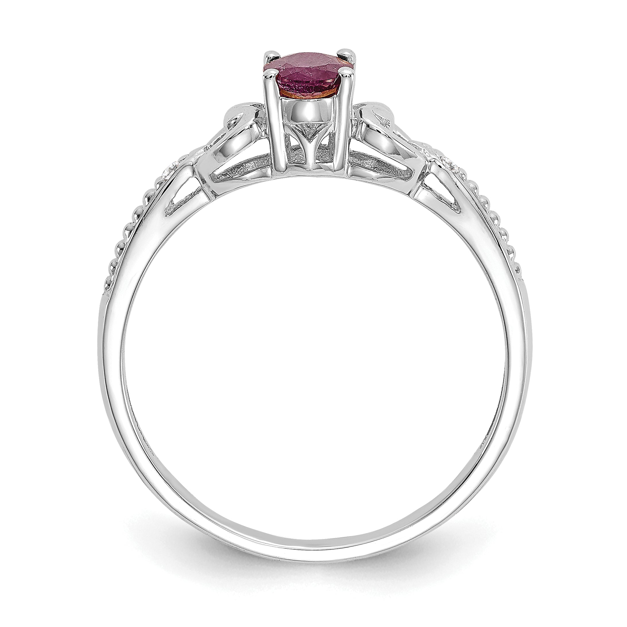 10K White Gold Ruby and Diamond Ring, Size 7, Rhodium Plated, 2 mm Band Width, 0.6 ct Oval Ruby, 0.005 ct Round Diamonds Secondary image