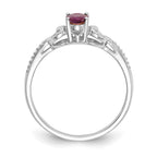 10K White Gold Ruby and Diamond Ring, Rhodium Plated, 2 mm Band