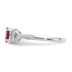 10K White Gold Ruby and Diamond Ring, Rhodium Plated, 2 mm Band
