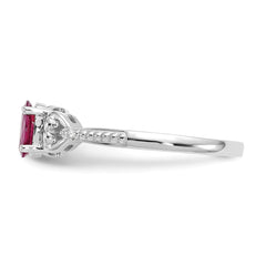 10K White Gold Ruby and Diamond Ring, Rhodium Plated, 2 mm Band