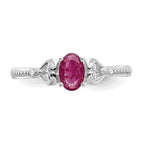 10K White Gold Ruby and Diamond Ring, Rhodium Plated, 2 mm Band