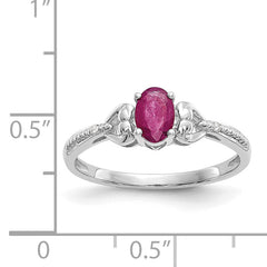 10K White Gold Ruby and Diamond Ring, Rhodium Plated, 2 mm Band