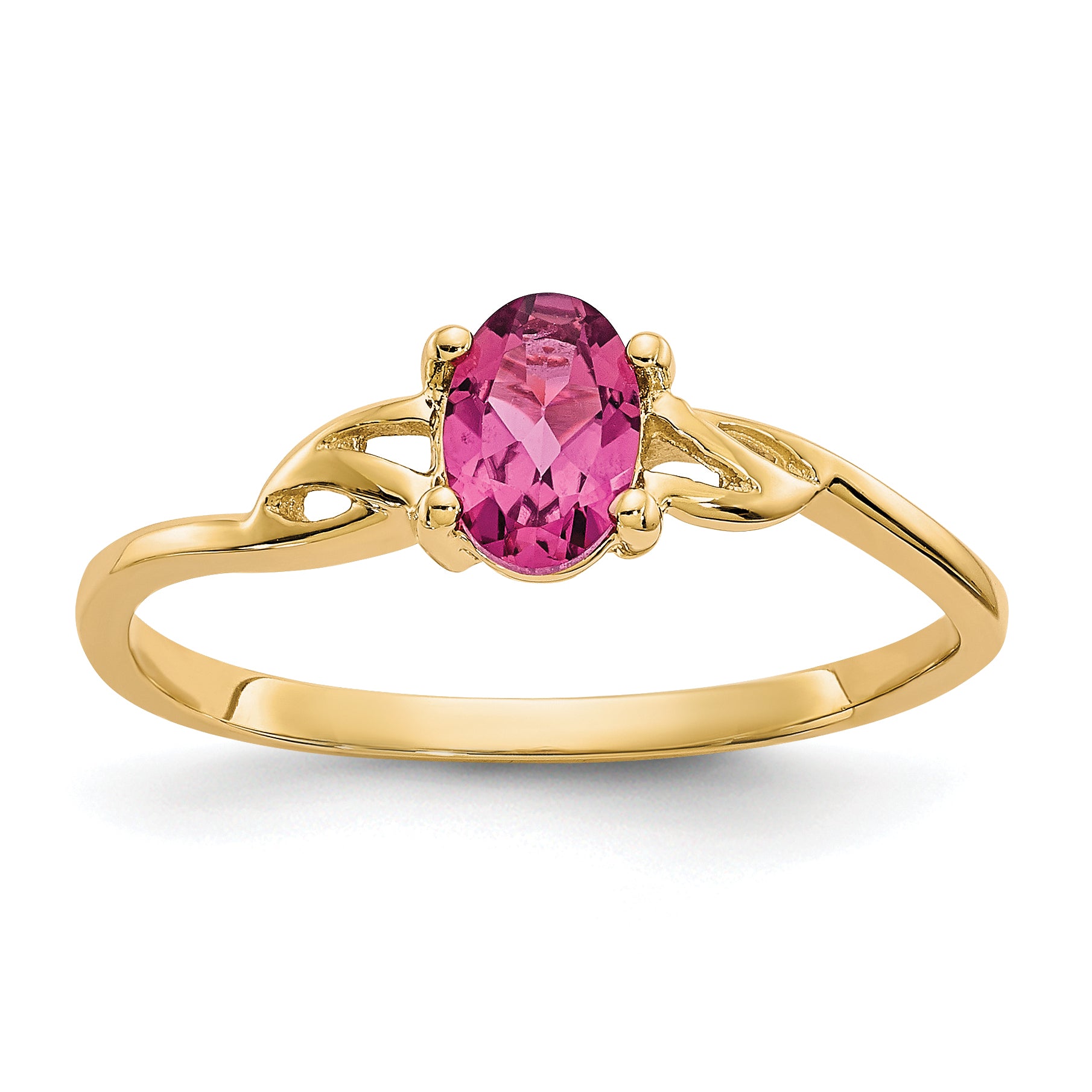 10k Polished Genuine Pink Tourmaline Birthstone Ring Main image