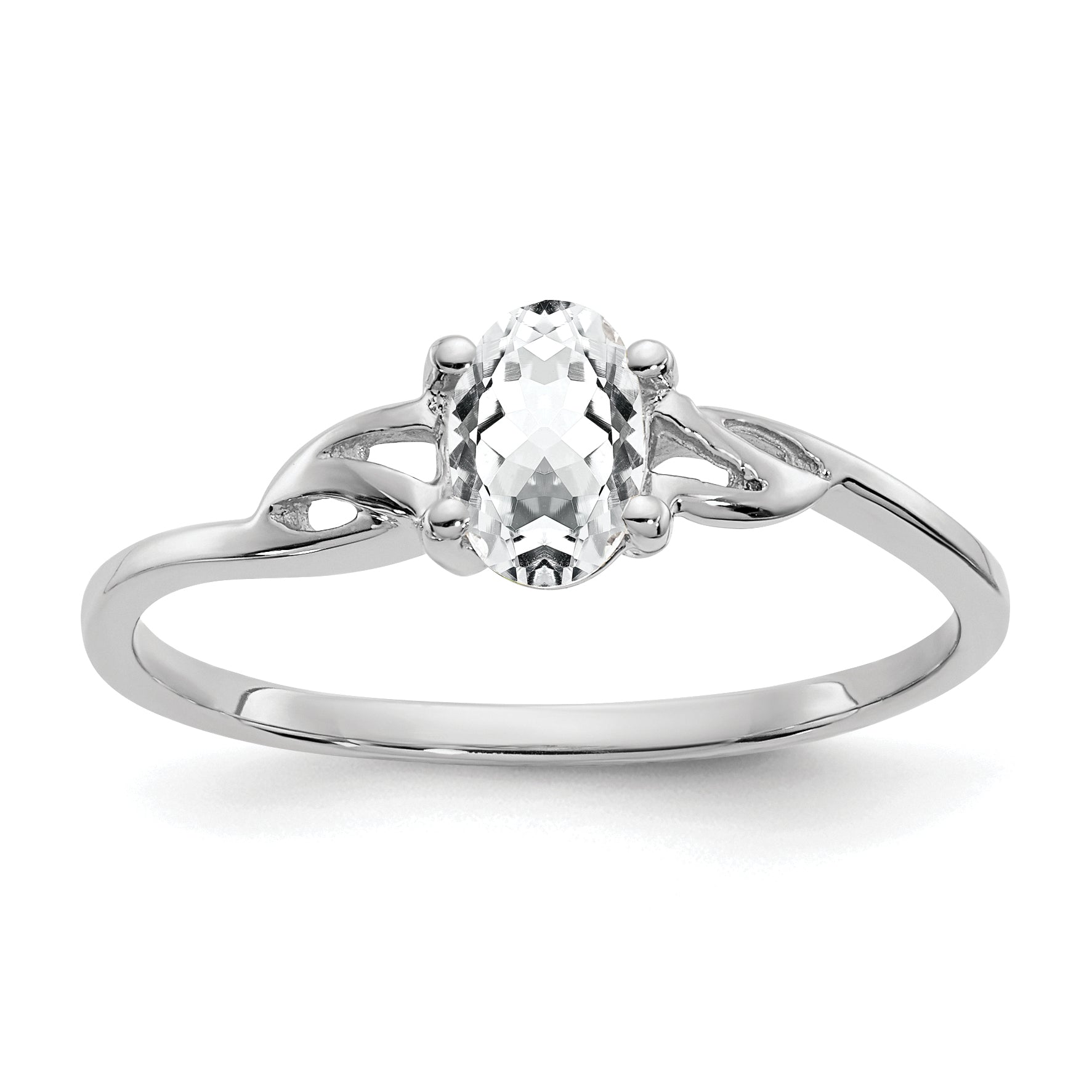10k White Gold Polished Genuine White Topaz Birthstone Ring Main image