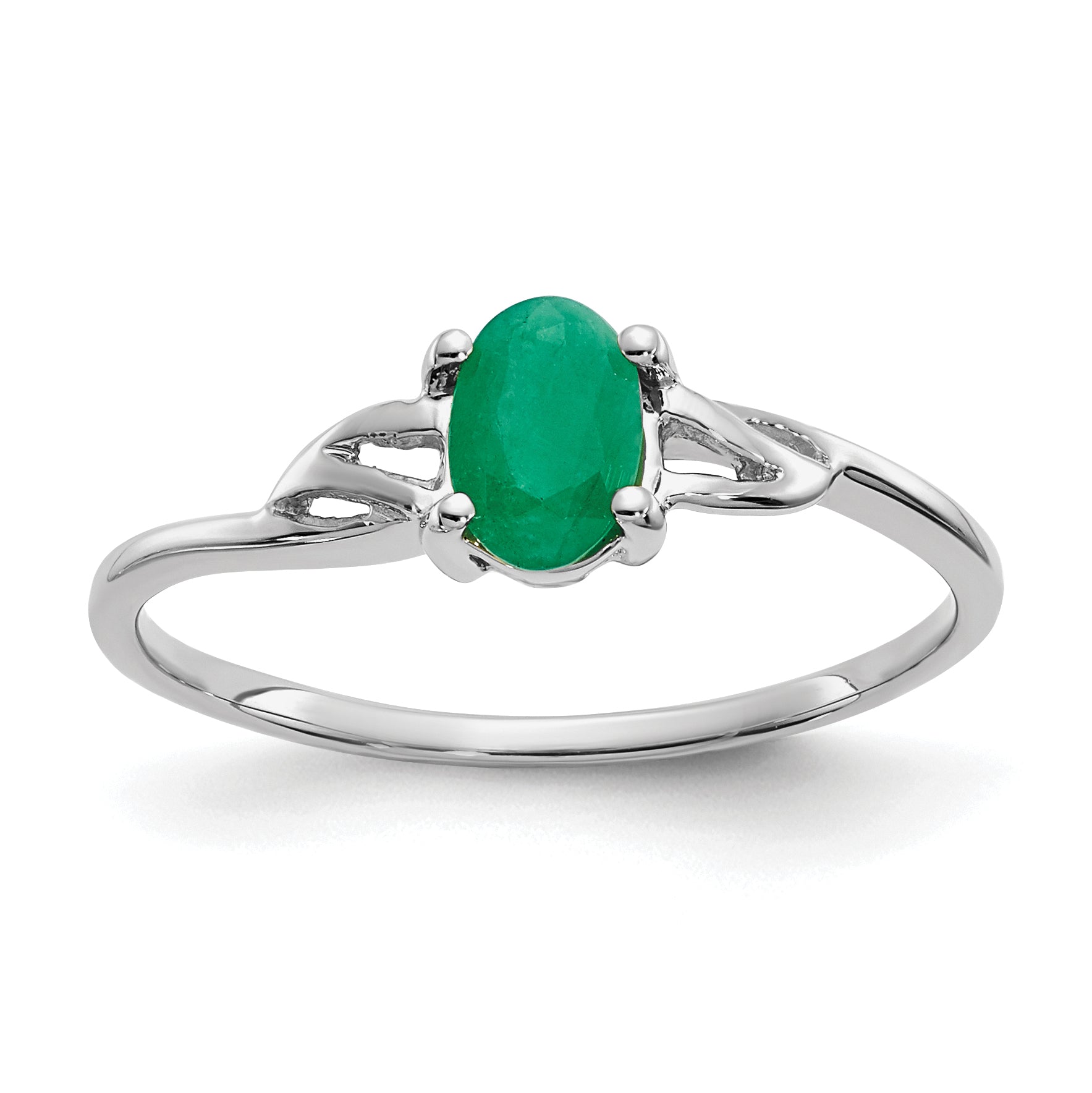 10k White Gold Polished Genuine Emerald Birthstone Ring Main image