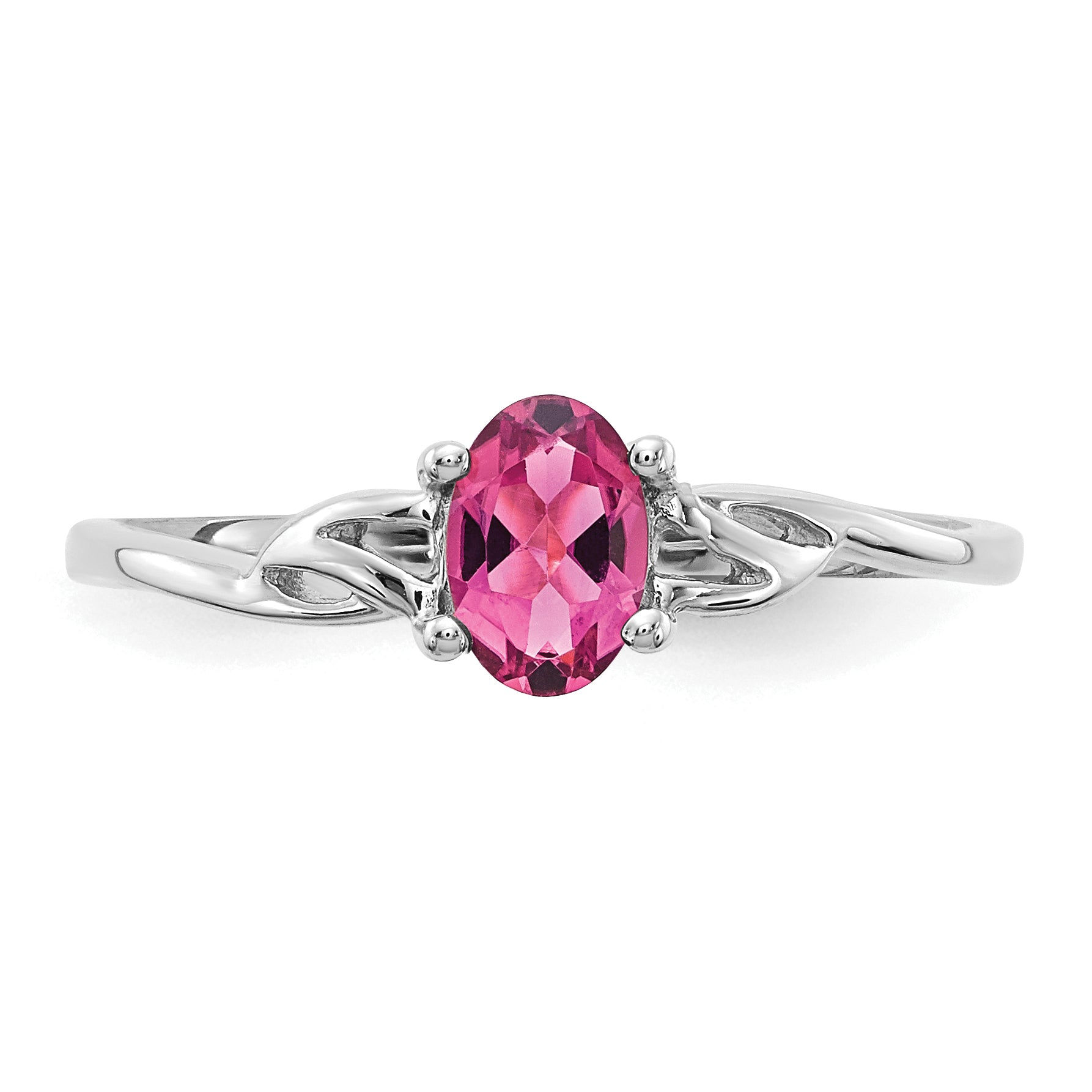 10k White Gold Polished Genuine Pink Tourmaline Birthstone Ring
