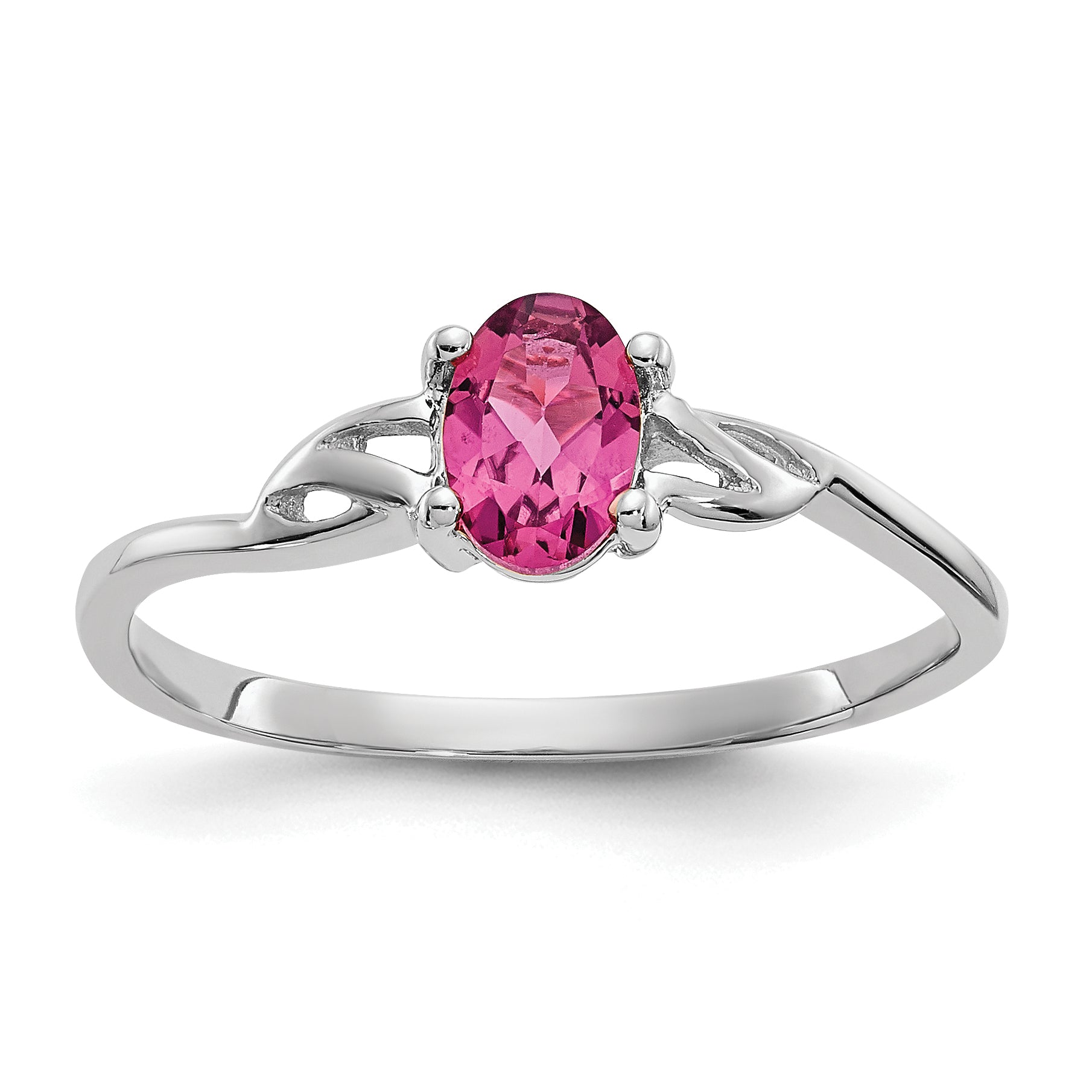 10k White Gold Polished Genuine Pink Tourmaline Birthstone Ring Main image