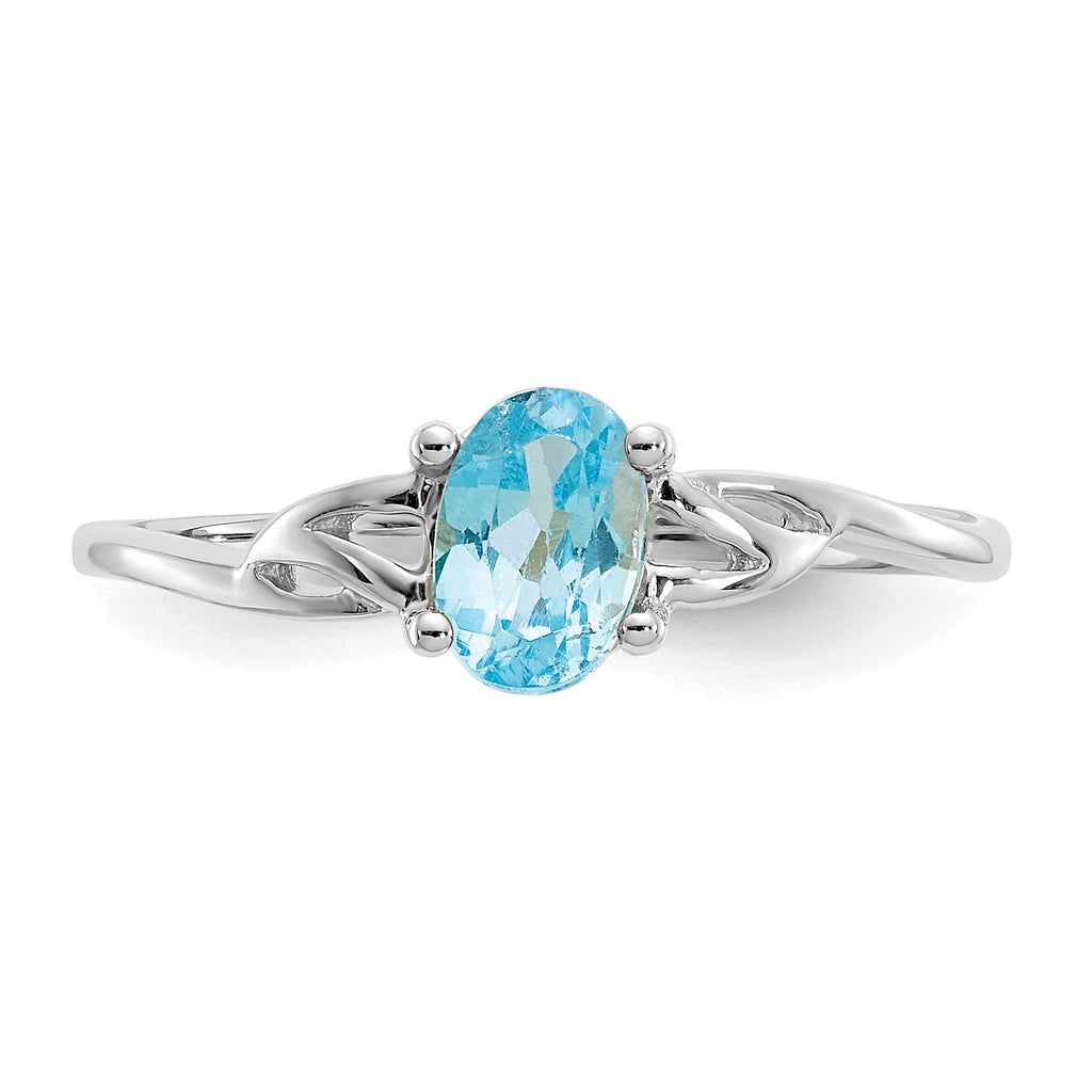 10k White Gold Polished Genuine Blue Topaz Birthstone Ring