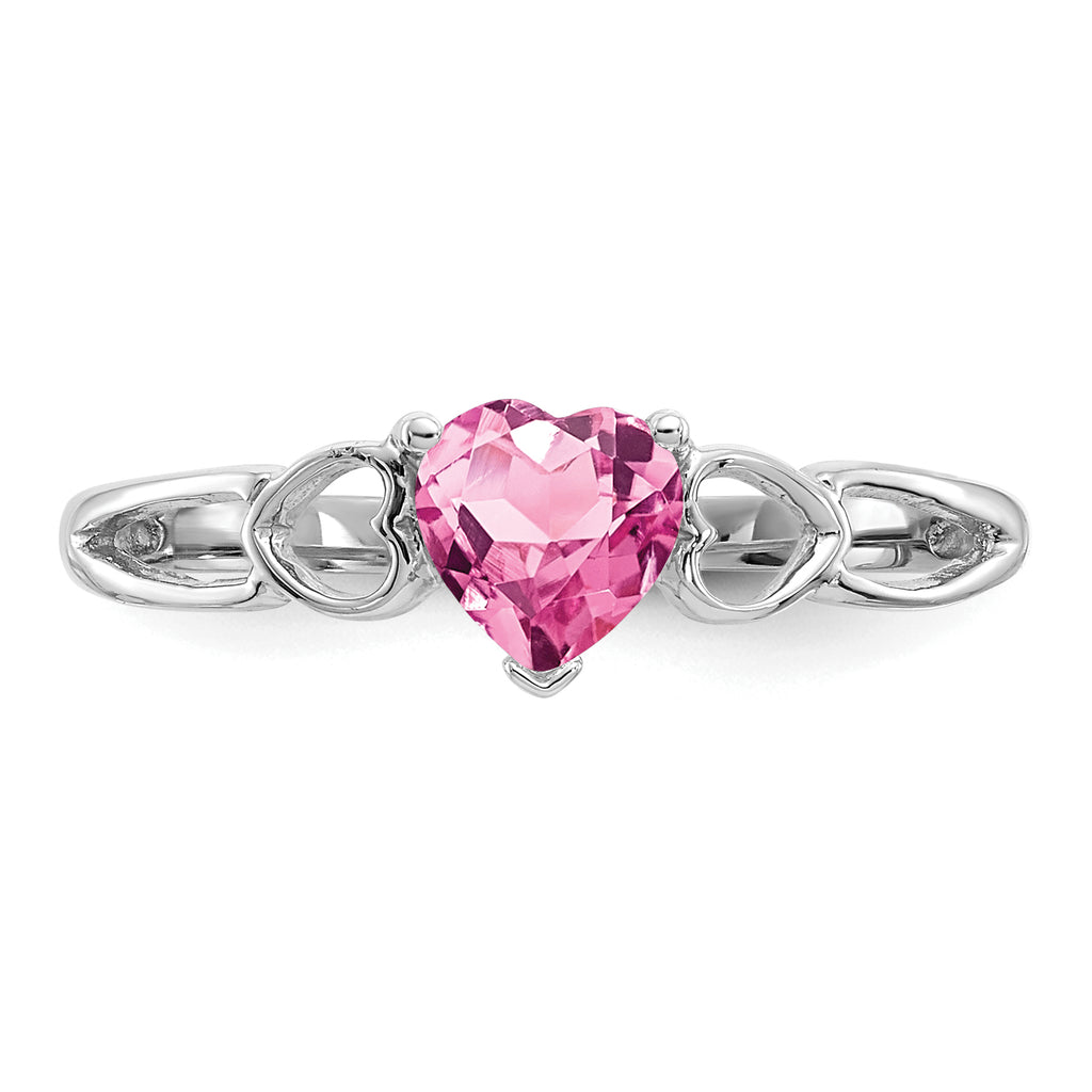10k White Gold Polished Genuine Pink Tourmaline Birthstone Ring
