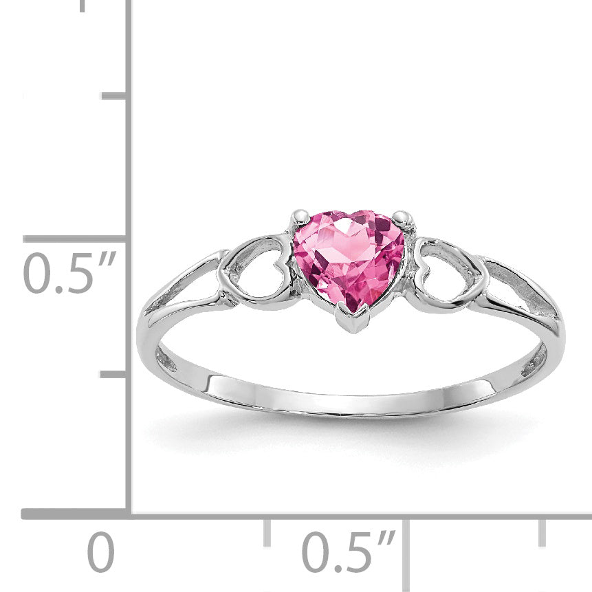 10k White Gold Polished Genuine Pink Tourmaline Birthstone Ring