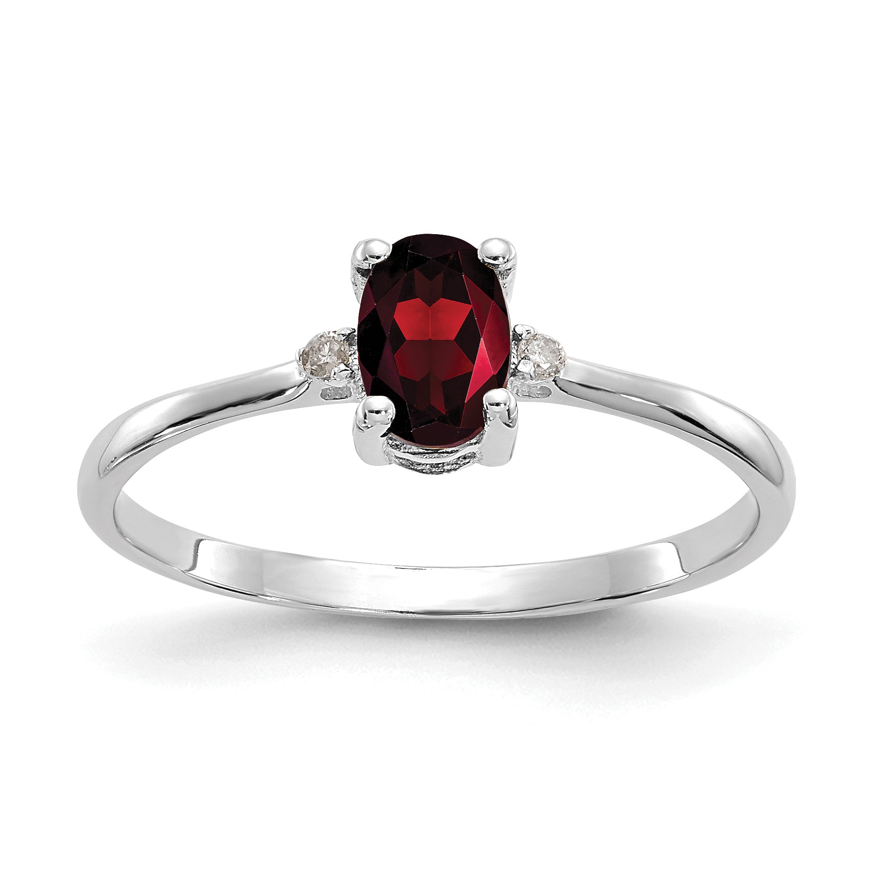 10 Karat White Gold Polished Genuine Diamond & Garnet Birthstone Ring | Sophia Jewelers
