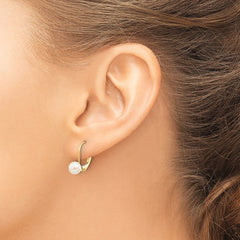 10k 5-6mm White Round Freshwater Cultured Pearl Leverback Earrings
