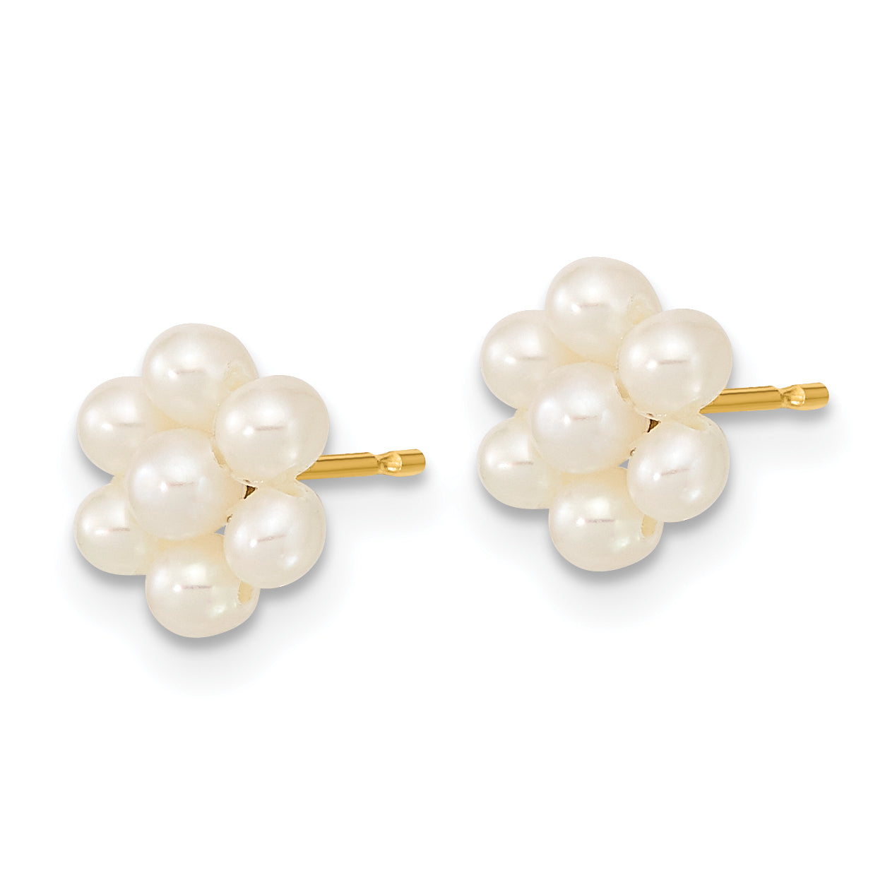 10k 2-3mm White Button Freshwater Cultured Pearl Flower Post Earrings Secondary image