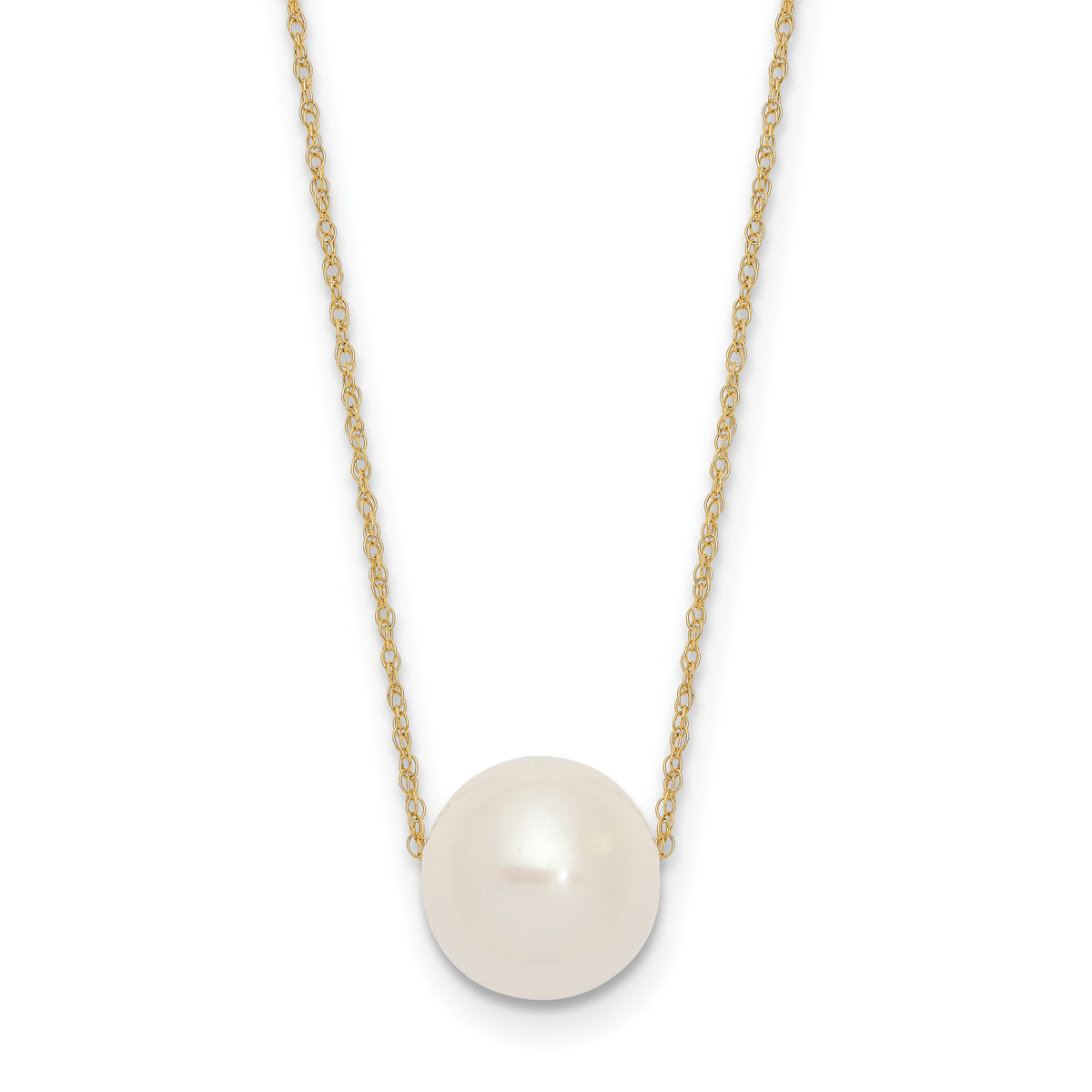 10k 10-11mm White Round Freshwater Cultured Pearl 17 inch Rope Necklace