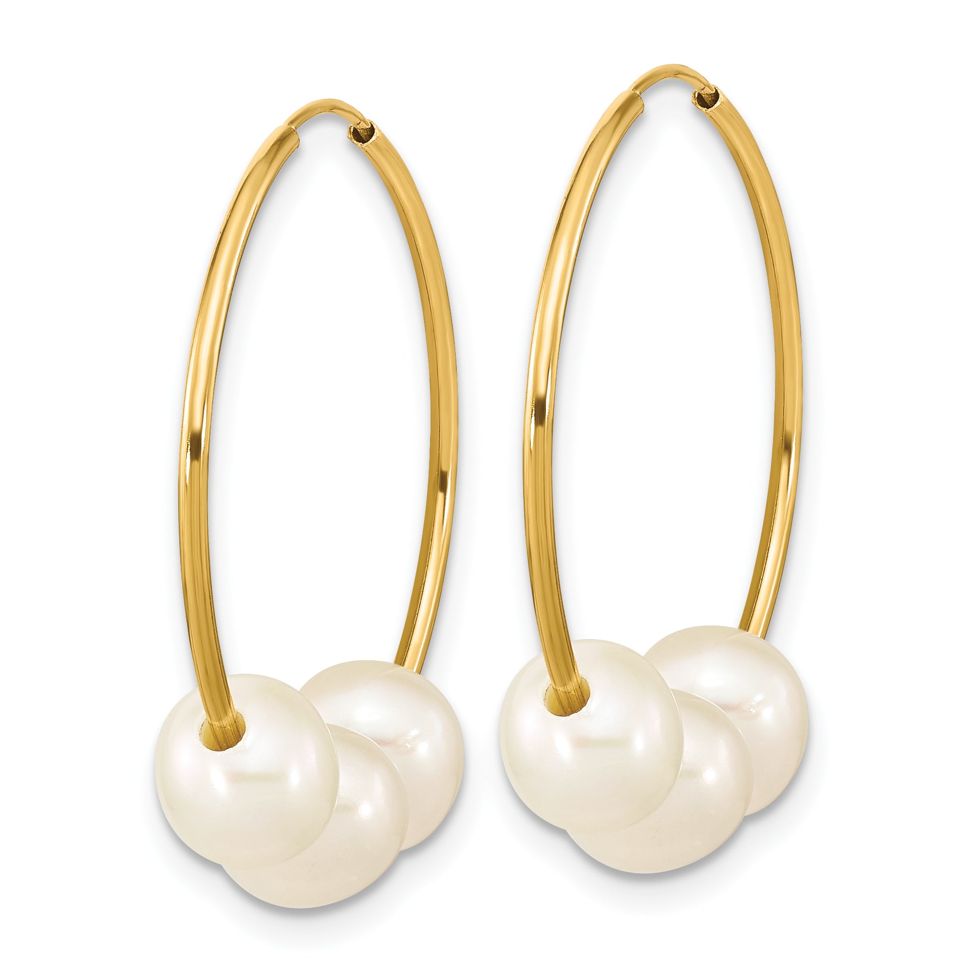 10k 6-7mm White Semi-Round Freshwater Cultured Pearl Hoop Dangle