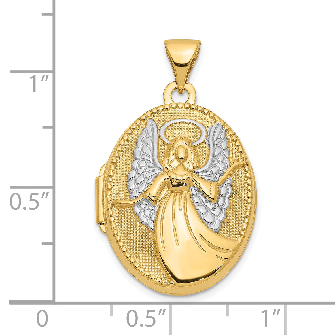 10k w/Rhodium 21mm Oval Guardian Angel Locket