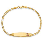 10k Medical Soft Diamond Shape Red Enamel Figaro ID Bracelet