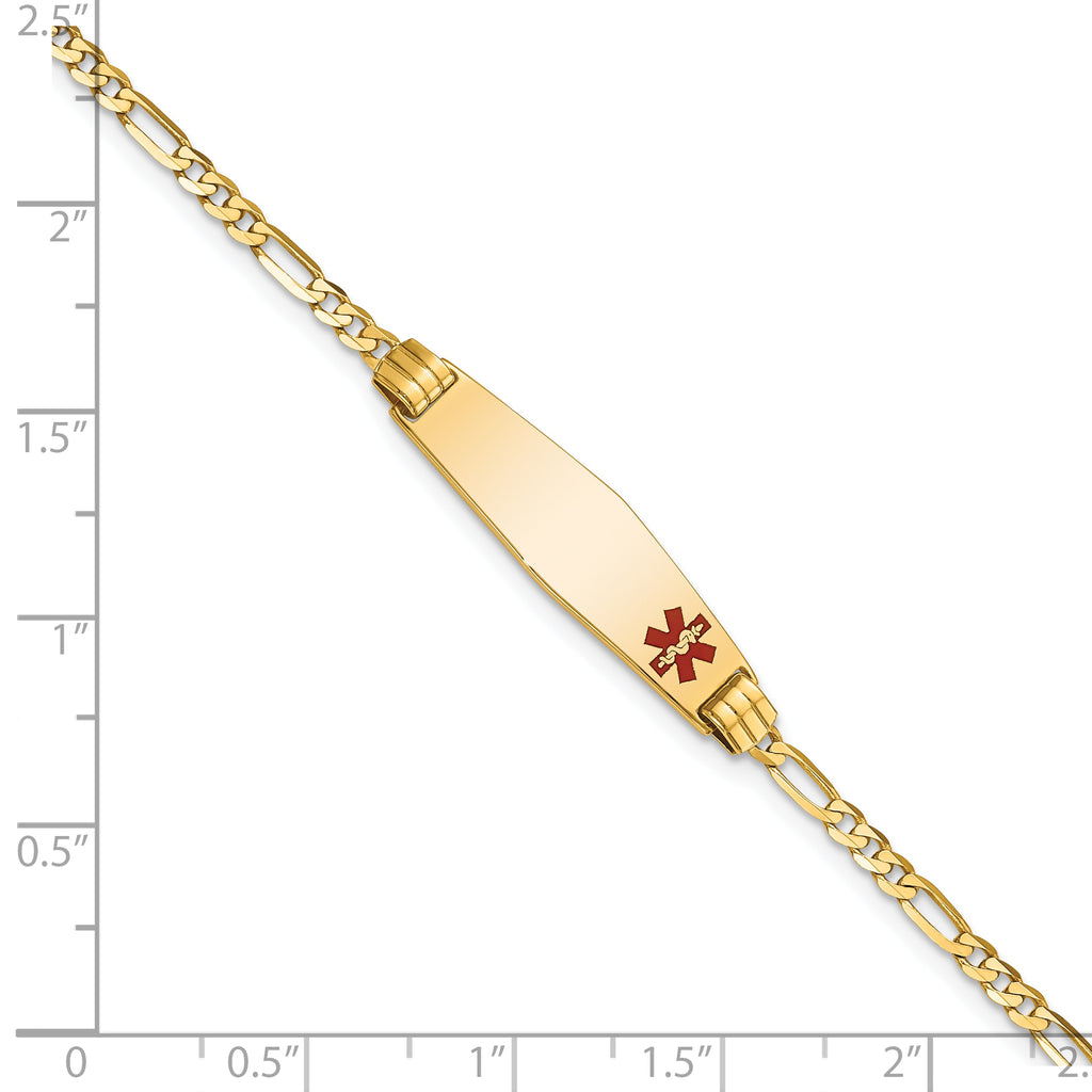 10k Medical Soft Diamond Shape Red Enamel Figaro ID Bracelet