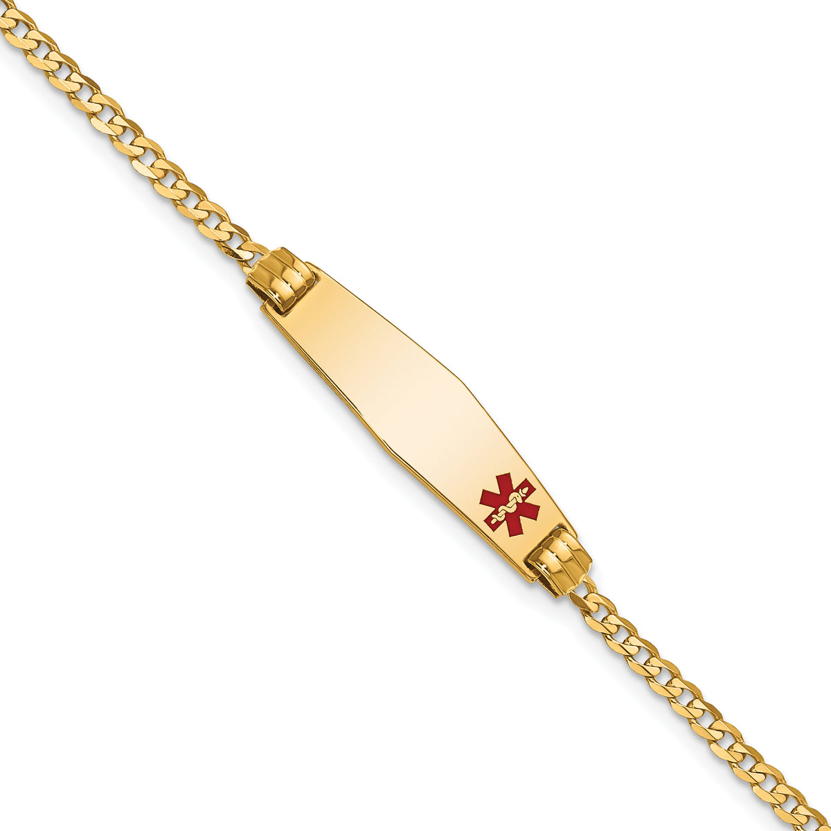 10k Medical Soft Diamond Shape Red Enamel Curb Link ID Bracelet