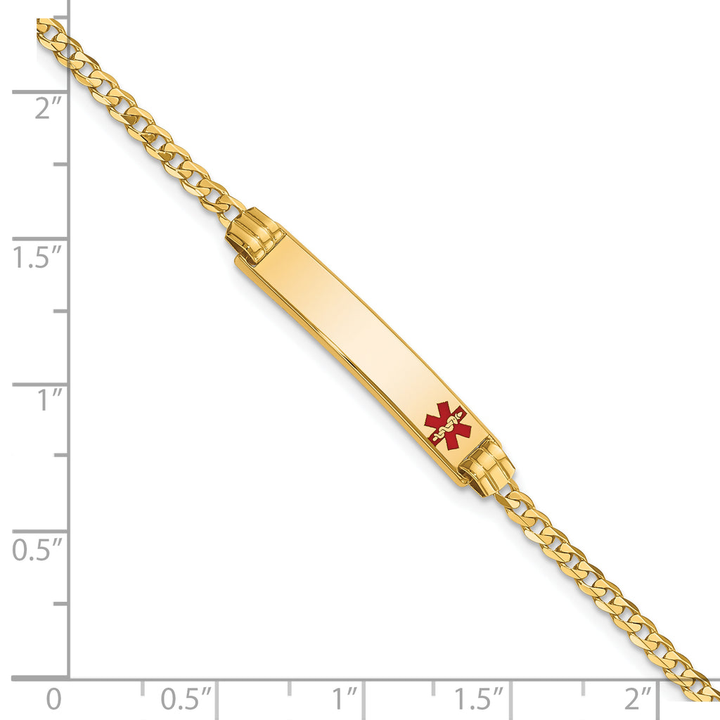 10k Medical Red Enamel Curb Link ID Bracelet