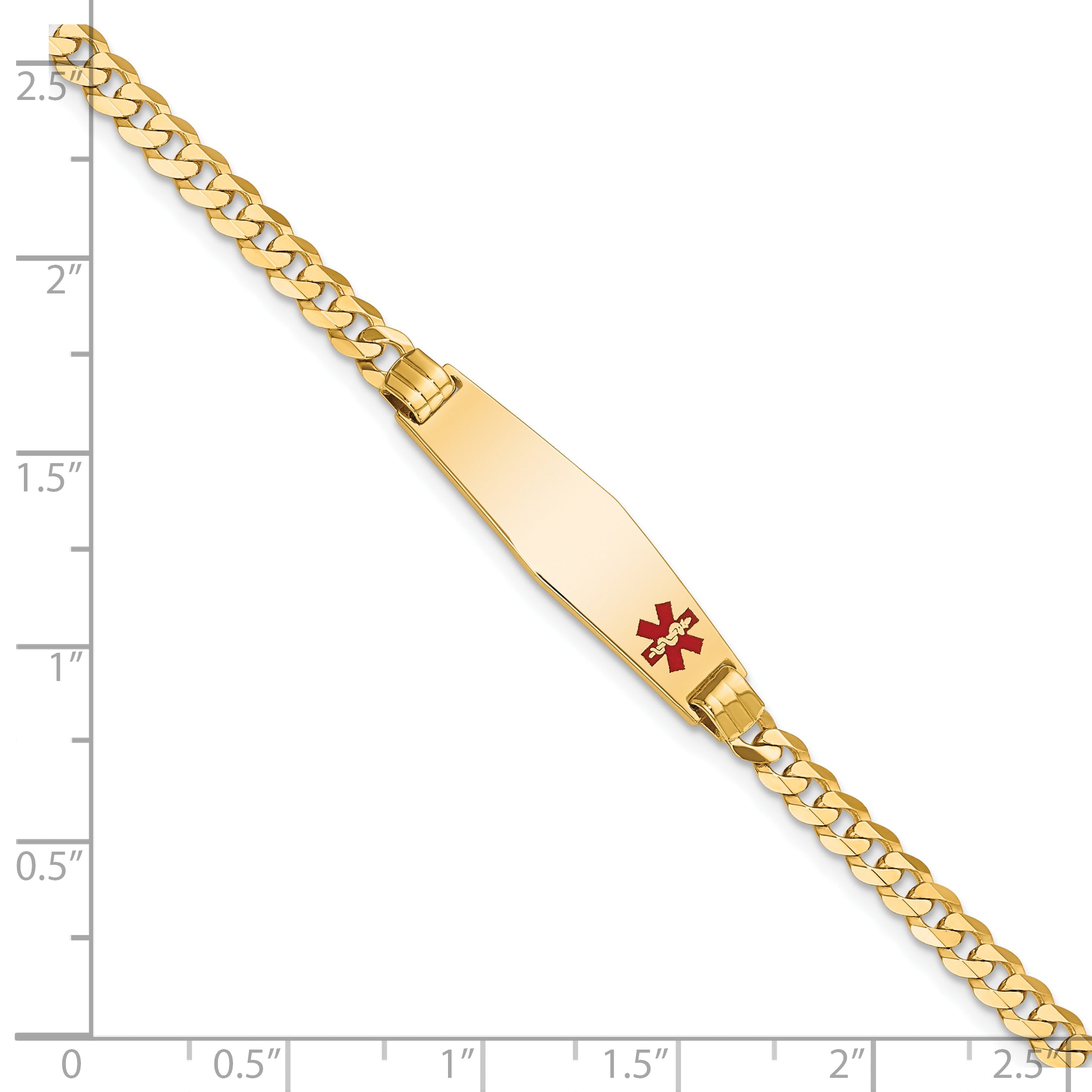 10k Medical Soft Diamond Shape Red Enamel Curb Link ID Bracelet