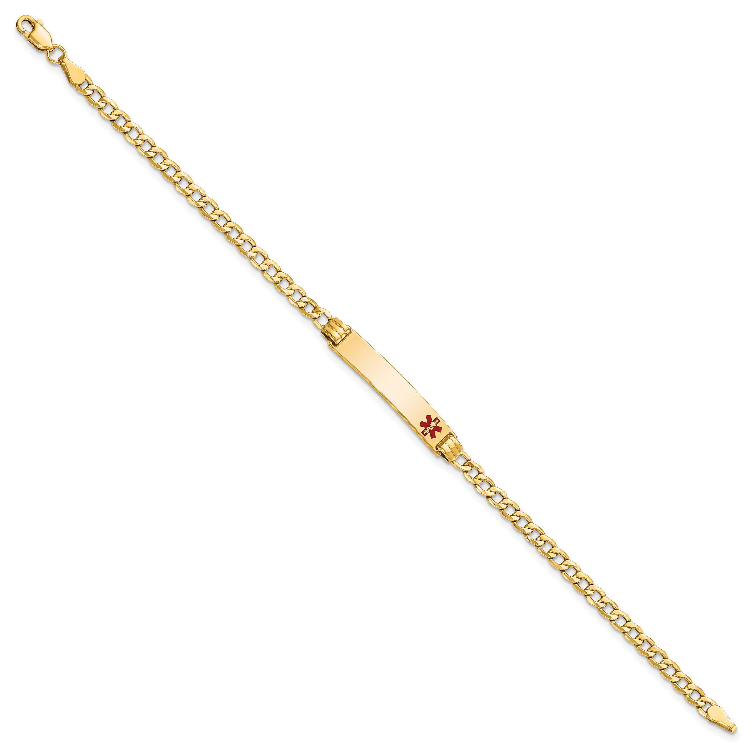 10 Karat Medical Semi-Solid Chain/Solid Plate 26x5mm Off-Center Red Enamel Cuban Link 7 inch ID Bracelet - View 3