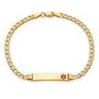 10 Karat Medical Semi-Solid Chain/Solid Plate 26x5mm Off-Center Red Enamel Cuban Link 7 inch ID Bracelet - View 4
