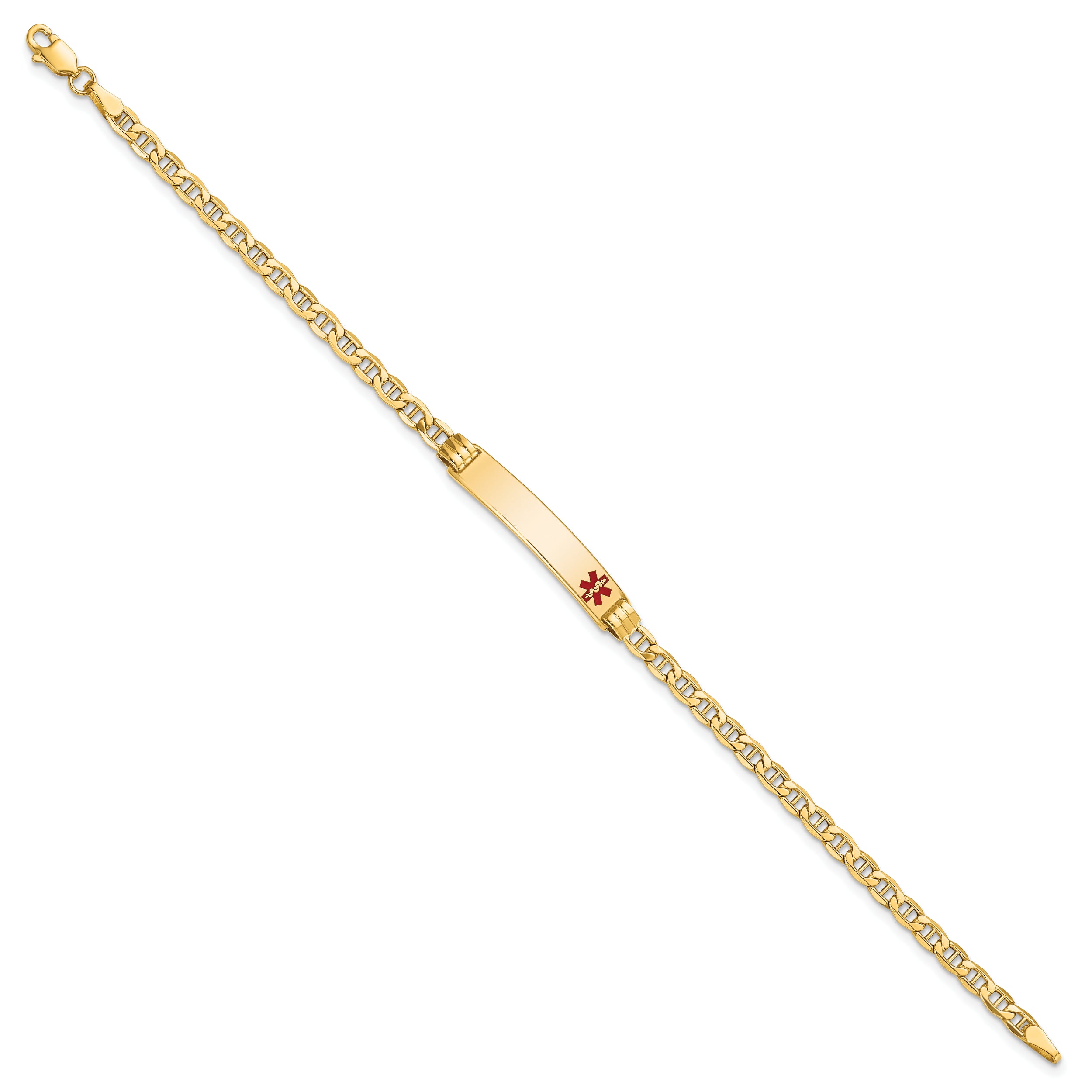 10k Semi-Solid Medical Red Enamel Anchor Link ID Bracelet