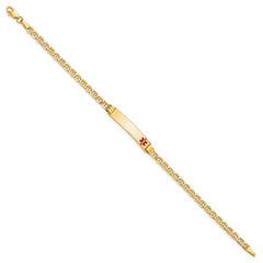 10k Semi-Solid Medical Red Enamel Anchor Link ID Bracelet
