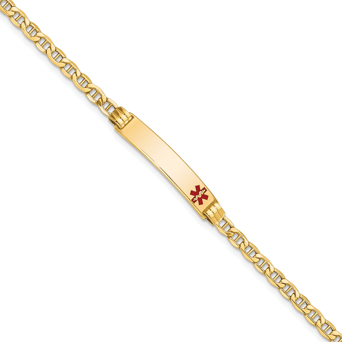 10k Semi-Solid Medical Red Enamel Anchor Link ID Bracelet