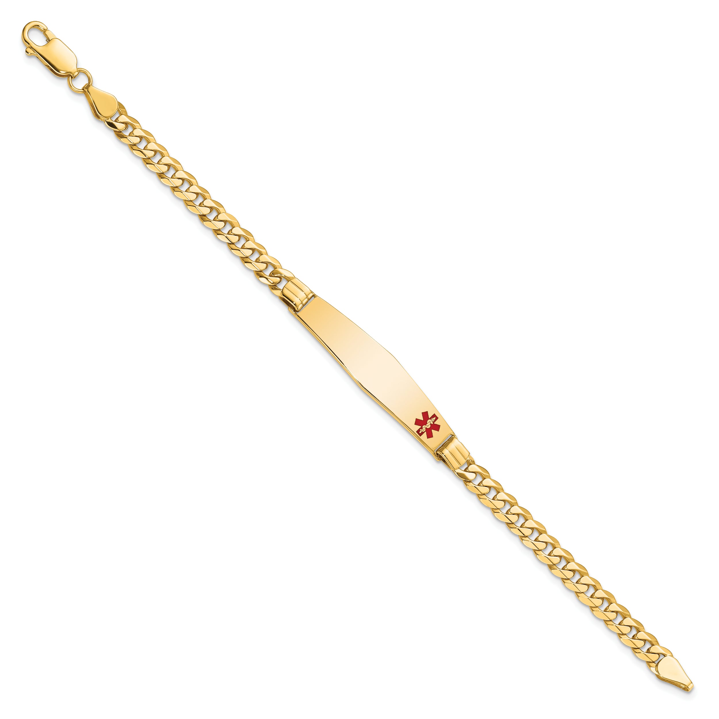 10k Medical Soft Diamond Shape Red Enamel Curb Link ID Bracelet