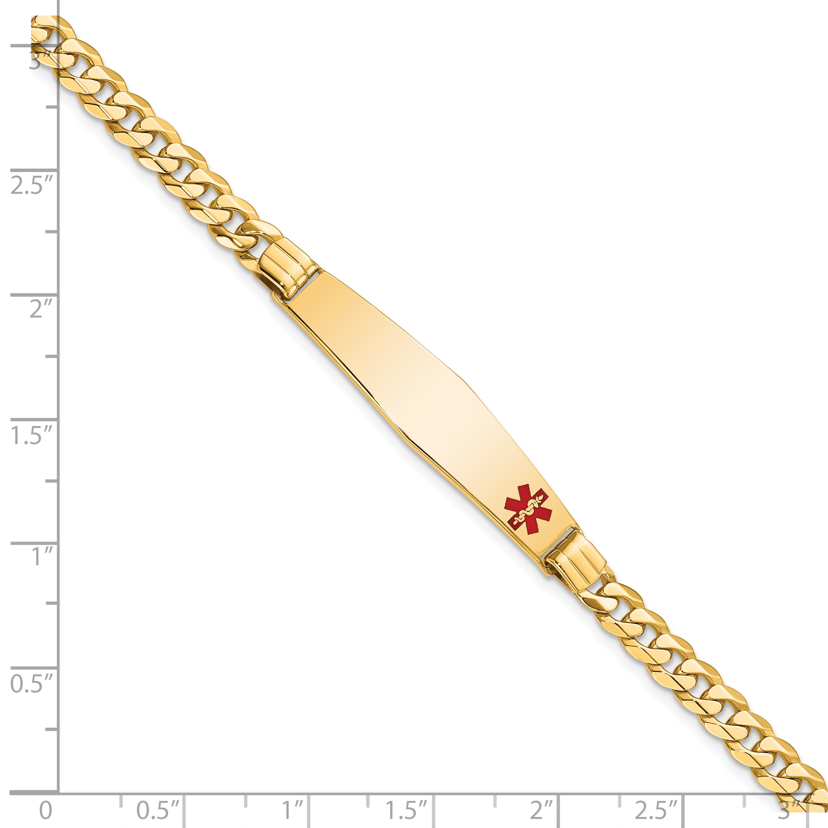 10k Medical Soft Diamond Shape Red Enamel Curb Link ID Bracelet