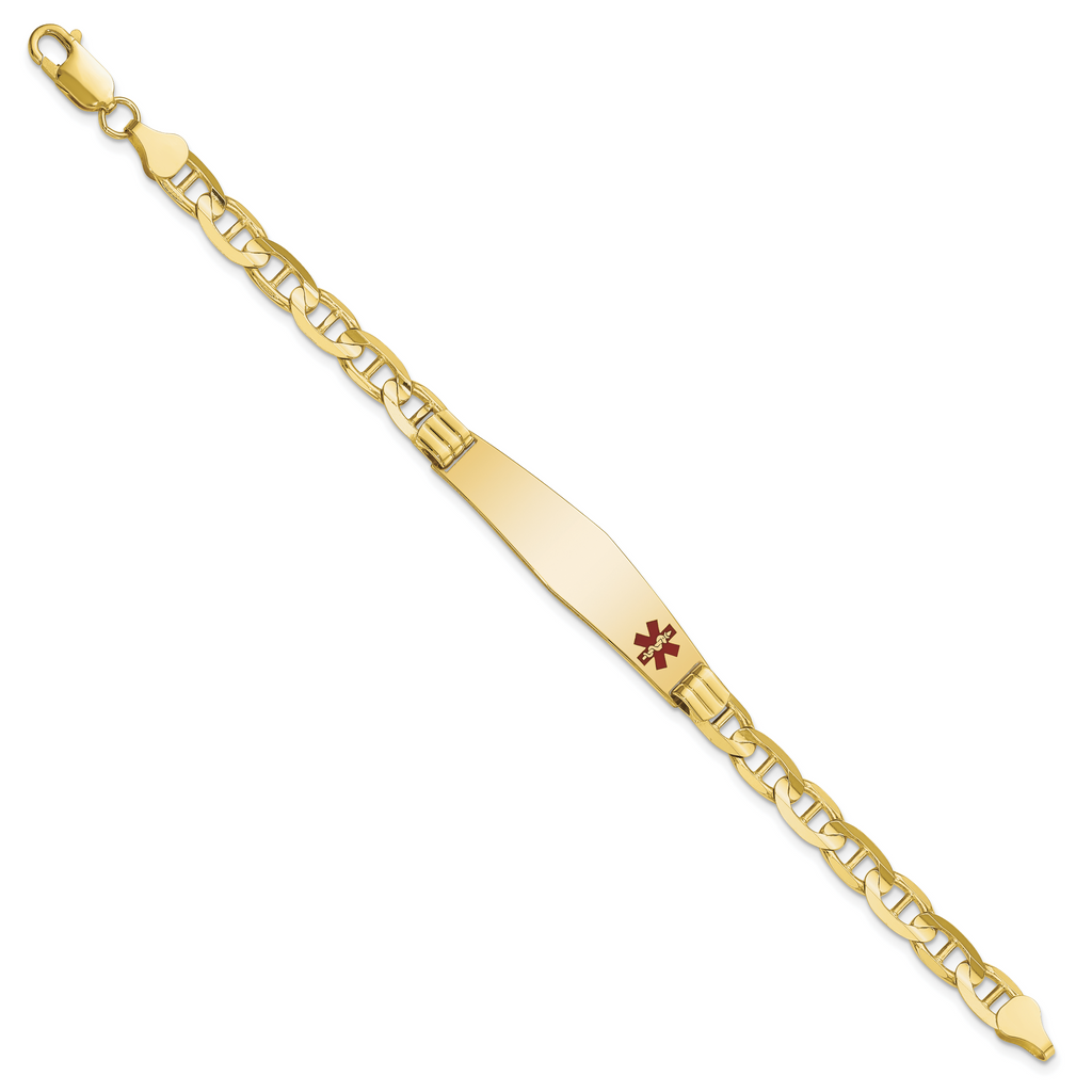 10 Karat Medical Solid Chain/Solid Plate Soft Diamond Shape 38x9mm Off-Center Red Enamel Anchor Link 8 inch ID Bracelet - View 2
